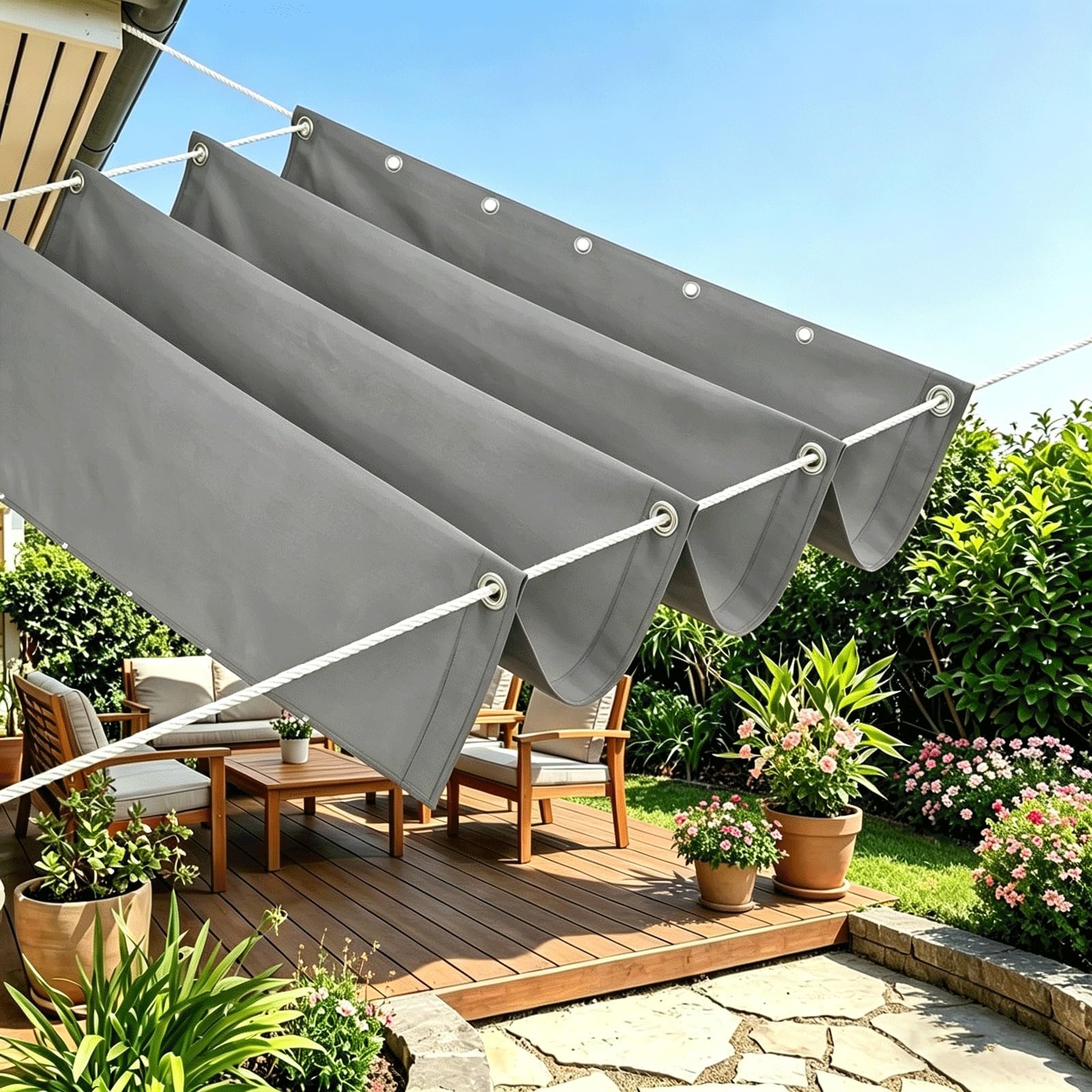Toile d'ombrage rectangulaire pour terrasse et patio en gris