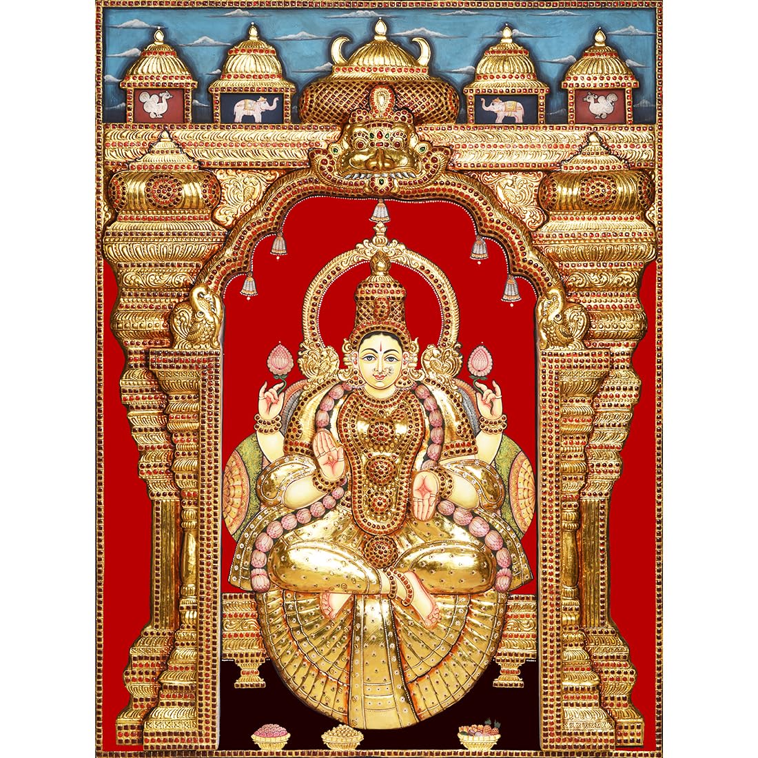 AllZon Maha Lakshmi Printed Red Tanjore Painting With Brown Photo Frame-18 x24 (B0CD67VCRM) Amazon Price History, Amazon Price Tracker
