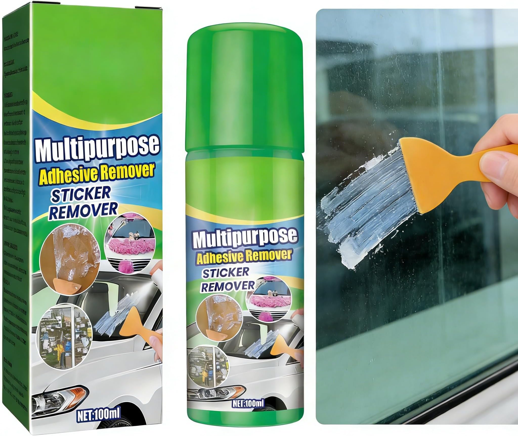 100ml Adhesive Remover with Scraper, Label Remover, Car Glue Remover Spray, Extremely Strong Remover for Stubborn Labels with Scraper, Multifunctional for Car Paint, Metal, Sticker, Glass