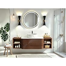 53.6" Floating Bathroom Vanity with Sink & 2 Open Shelf Combo, Modern Wall Mounted Bathroom Vanity Cabinet Set with Water Ripples Door&White Marble Ceramic Basin Top, Walnut
