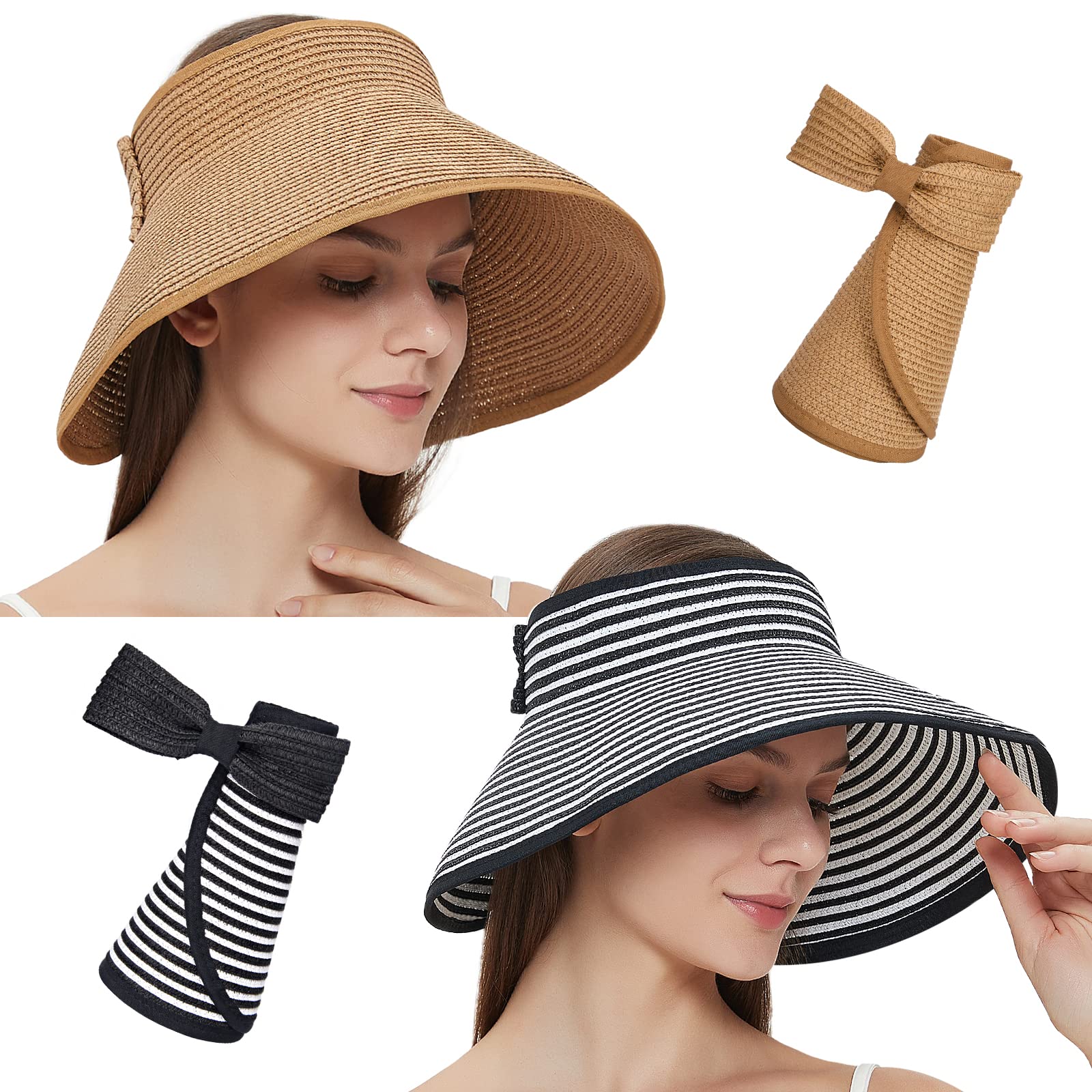 MAYLISACC Sombrero de Visera Plegable Verano Sombrero para el Sol Mujeres con Bowknot para Damas UPF50