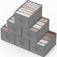 Criusia 6-Pack Foldable Closet Organizers with Handles - 33 Grids for Pants, Sweaters, T-Shirts, Jeans | Large Grey Fabric Wardrobe Storage Bins