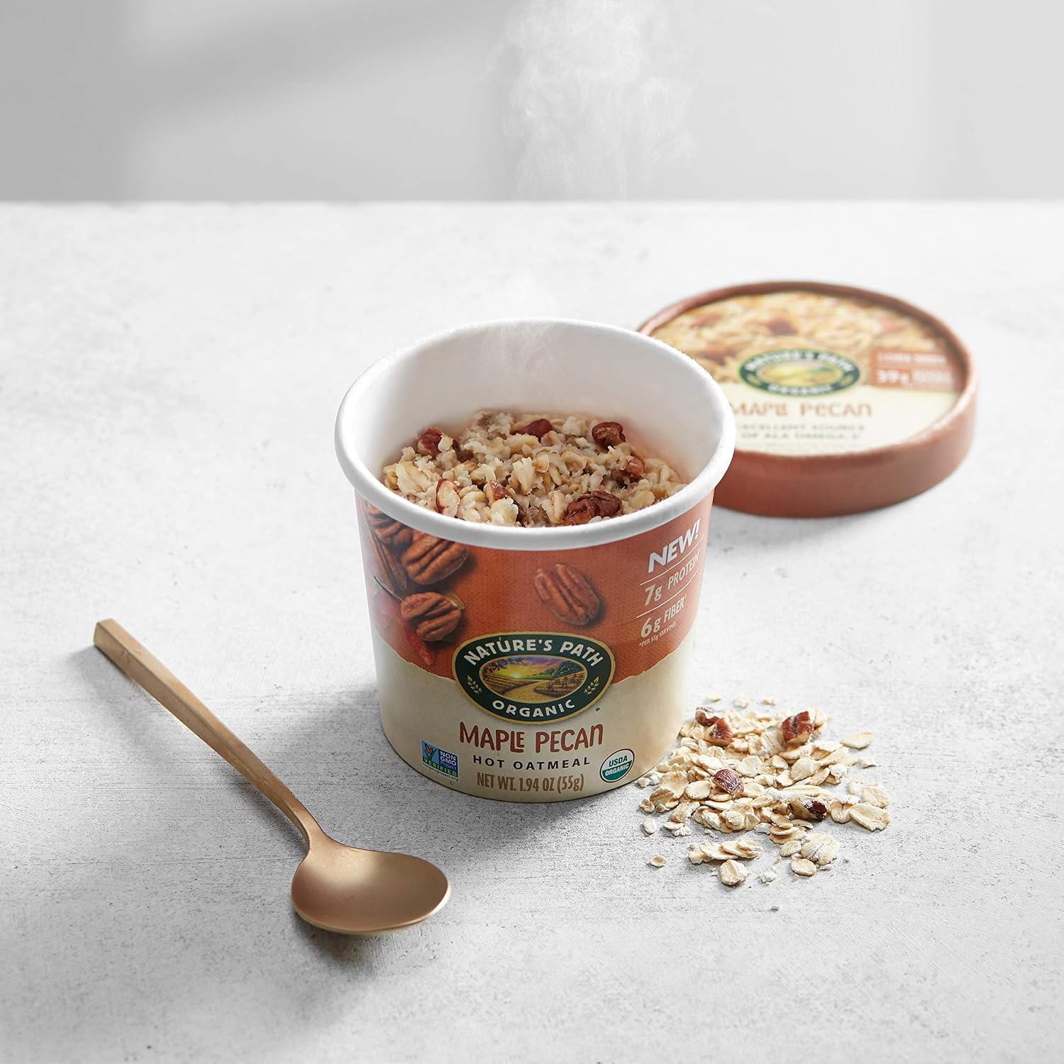 Nature's Path Organic Maple Pecan Instant Oatmeal Cup, Non-GMO, 7g Plant Based Protein, with Omega-3 Rich Chia Seeds, 1.94 Ounce (Pack of 12)