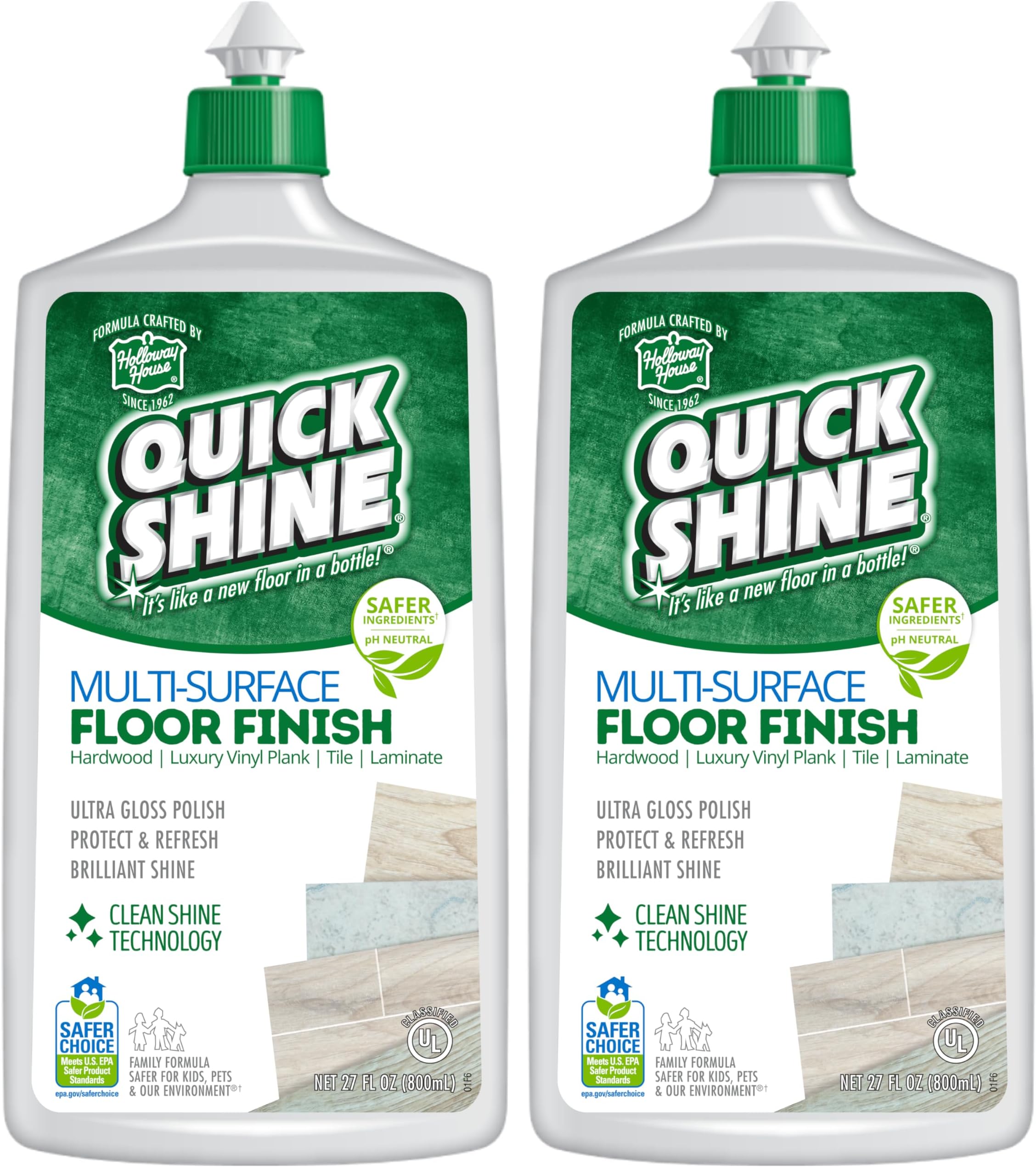Multi Surface Floor Finish 27oz, 2Pk | Cleaner & Polish to use on Hardwood, Laminate, Luxury Vinyl Plank LVT, Tile & Stone | Safer Choice w/Clean Shine Technology | Shine-Protect-Refresh
