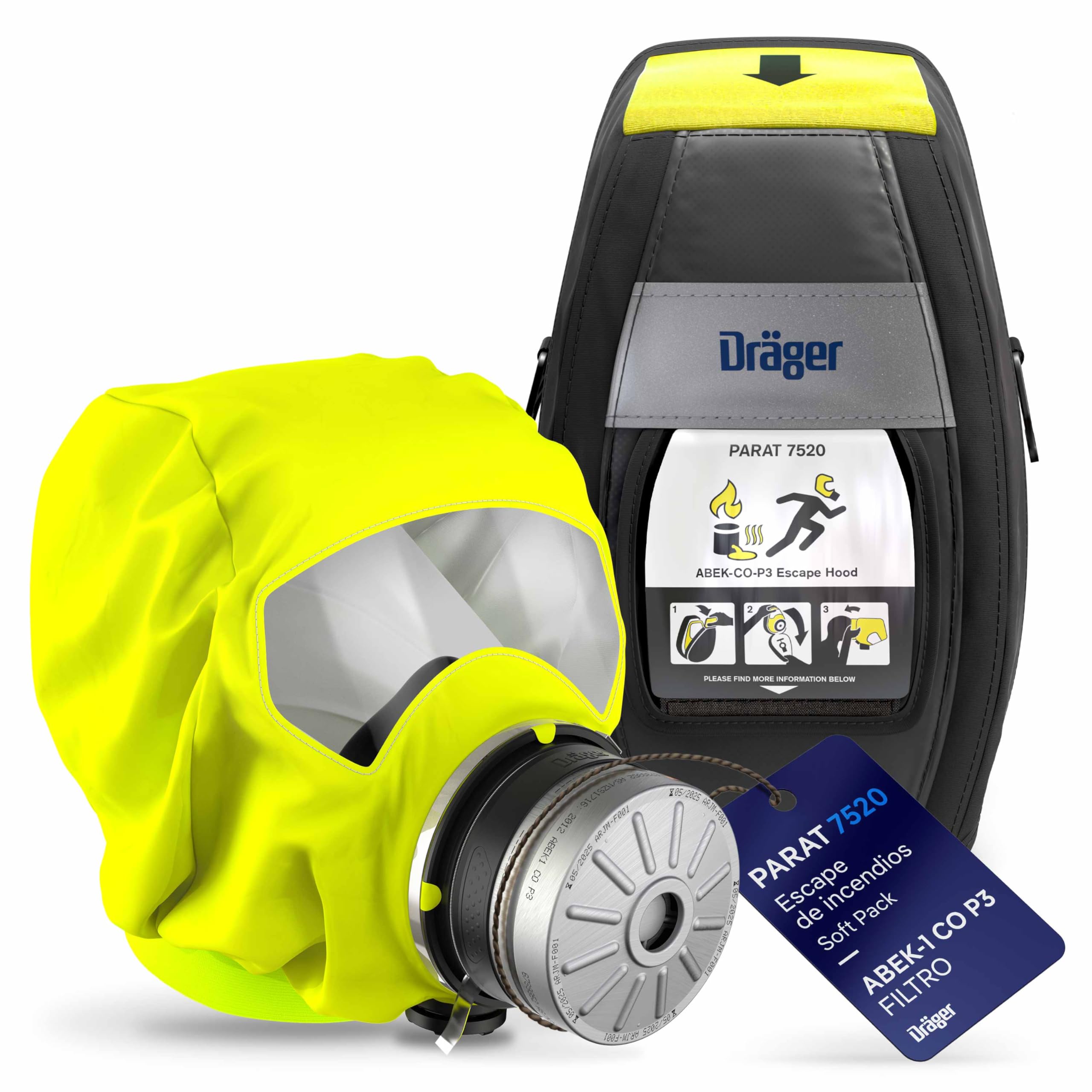 Dräger PARAT 7520 Capucha de Emergencia con Filtro Combinado ABEK CO P3| Adecuada para áreas industriales y para el Escape en Caso de Incendio