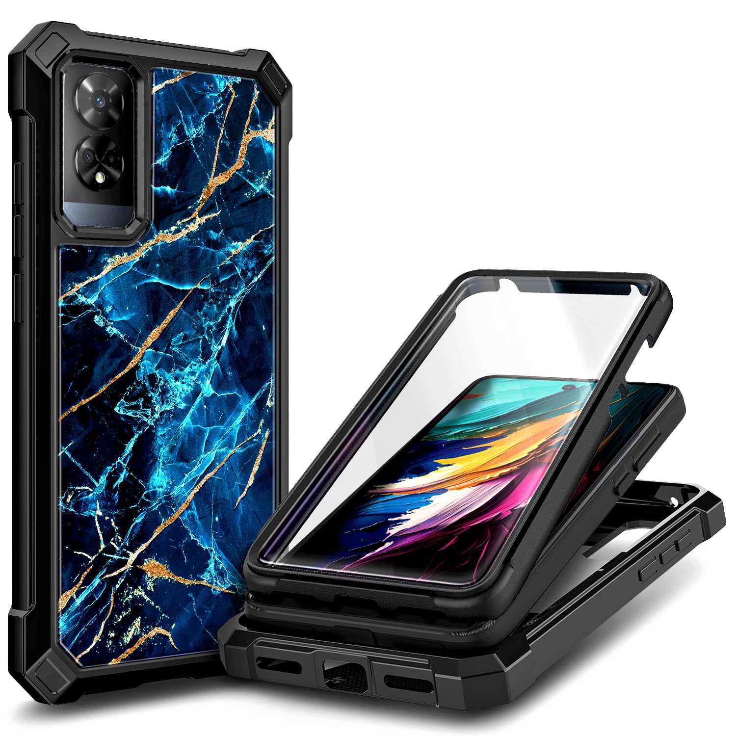 Compatible with TCL 50 XE 5G & TCL 50 XE NXTPAPER 5G Phone Case Marble Sapphire | Full-Body Protective Shockproof Rugged Bumper Cover with Screen Protector, Raised Corners Drop Protection