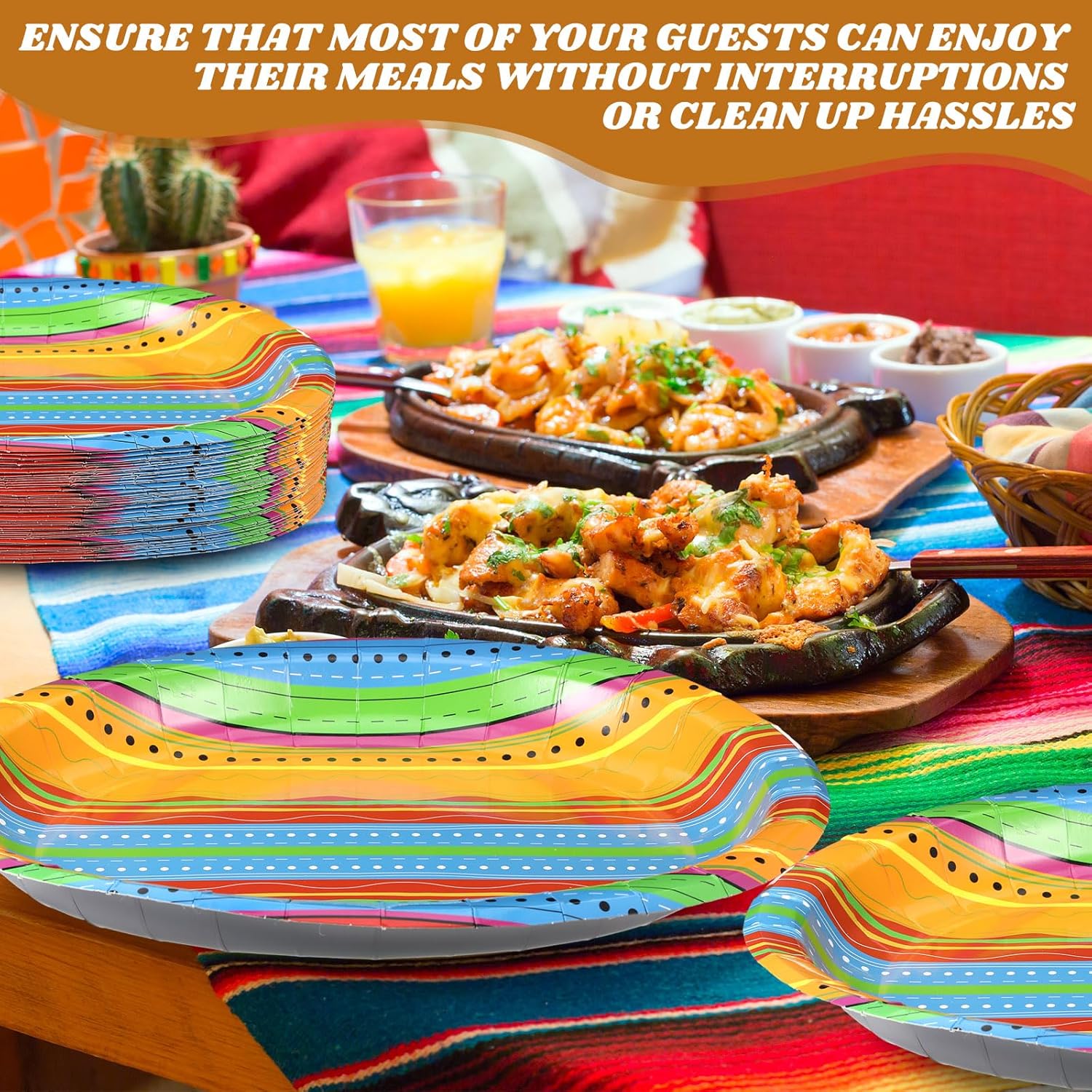 Pickmesh 50 Pcs Fiesta Oval Paper Plates 10" x 12" Large Mexican Party Decorations Mexico Stripes Disposable Dish Tray for Cinco De Mayo Dance Piñata Taco Dinner Tableware Party Supplies