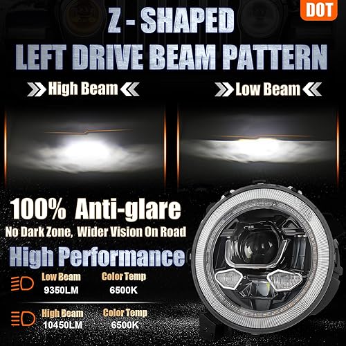 Miniatura 2 de POVTOR Faros delanteros Gladiator, faros delanteros redondos JL LED de 9 pulgadas, 500% brillantes, antirreflejos, aprobados por DOT con luz de