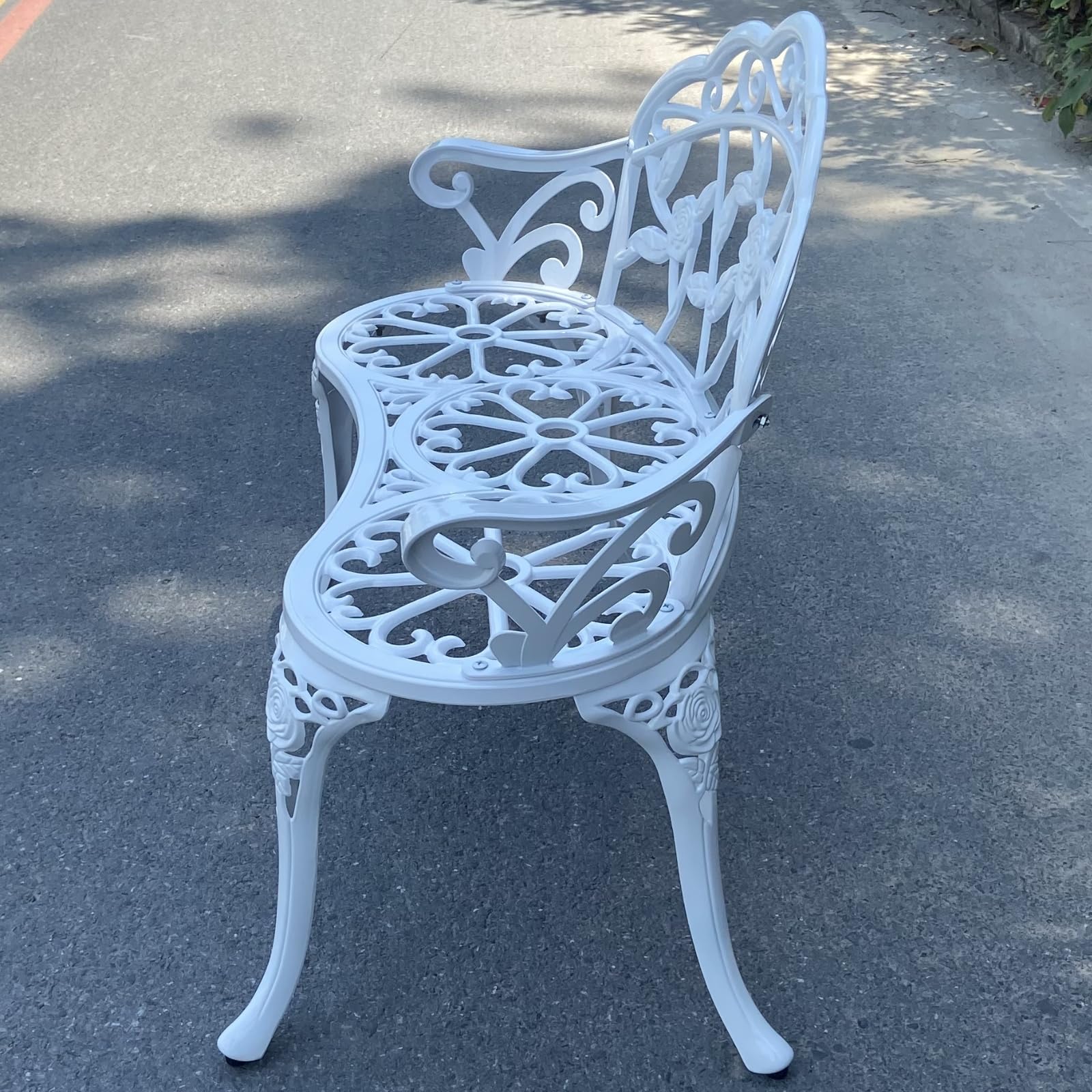 Panchina da giardino, in metallo, alluminio, rosa, adatta per giardino, veranda, parco, balcone, esterno (bianco)