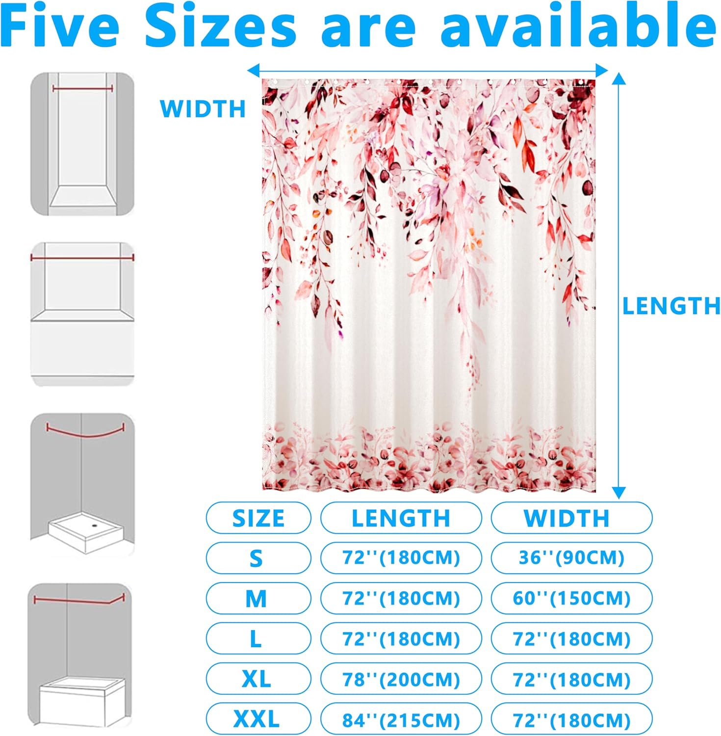 Pink Eucalyptus Leaves Shower Curtain for Bathroom:Aesthetic Art Watercolor Plant Shower Curtains Sets with Hooks,Waterproof Fabric Decor 72x72 inches.