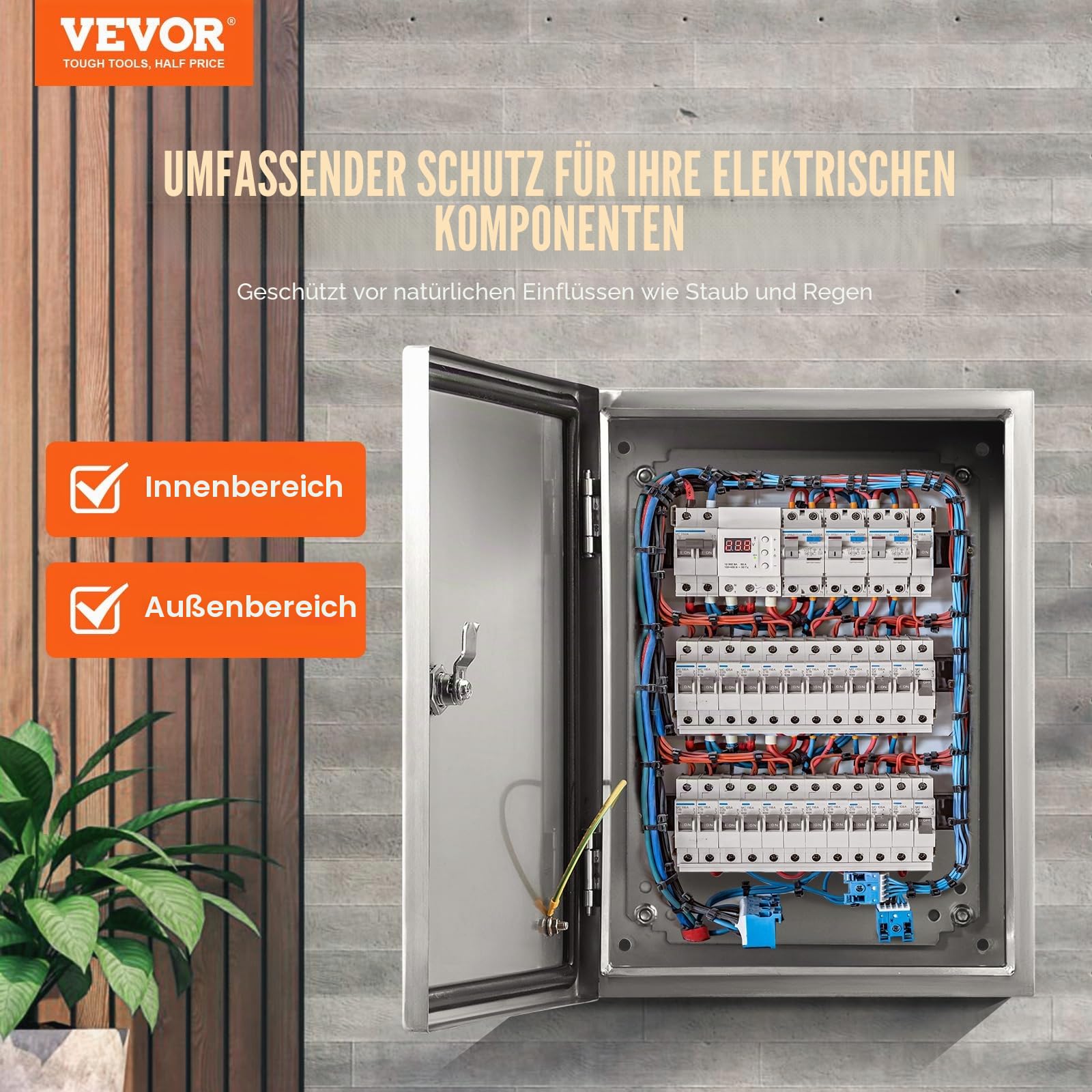 VEVOR Schaltschrank, 40 x 30 x 25 cm, Elektrogehäuse aus Edelstahl 304, wandmontiertes Gehäuse für elektrische und elektronische Geräte für den Außenbereich, IP66 wasserdicht