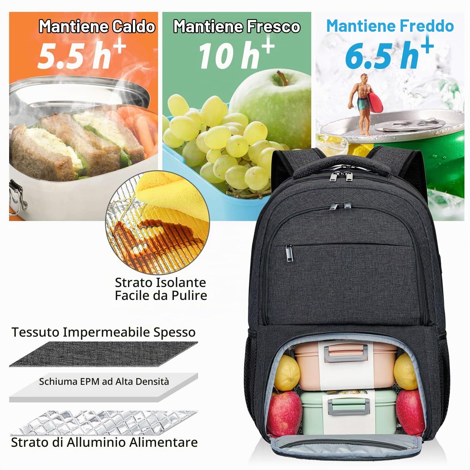 BIKRODZaino Uomo Portatile 17 Pollici, Caricatore USB, Impermeabile per Laptop, Computer, Notebook, Scuola, Viaggio Donna