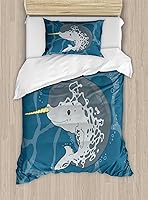 Vista 174 de Ambesonne Juego de funda de edredón color menta, líneas onduladas horizontales a rayas blancas abstractas de tonos suaves, exhibición de arte