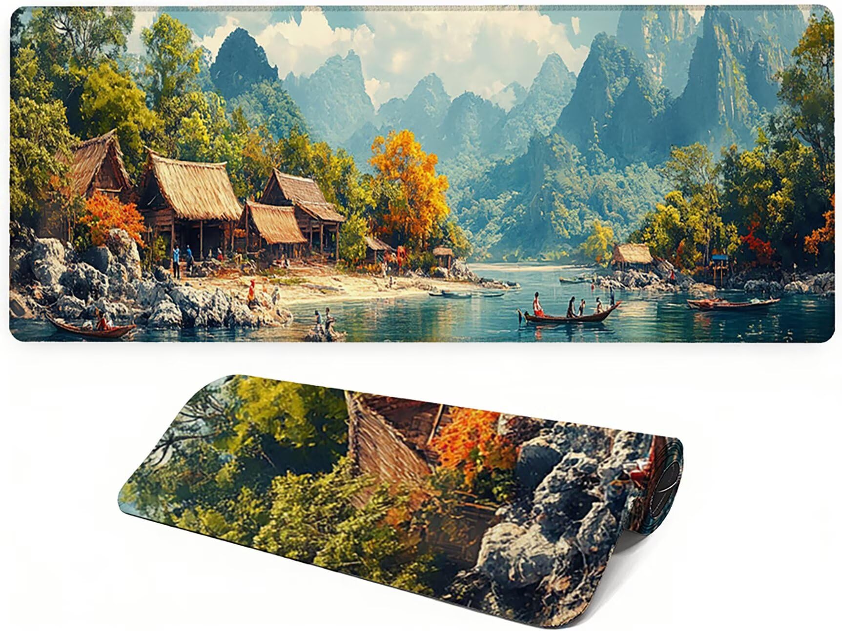 Lejnlnng Podkładka pod mysz do gier XXL, 120 x 60 cm, duża krajobrazowa mata na biurko, wodoodporna podkładka pod mysz XL ocean, antypoślizgowa gumowa podkładka pod mysz z przeszytymi krawędziami do