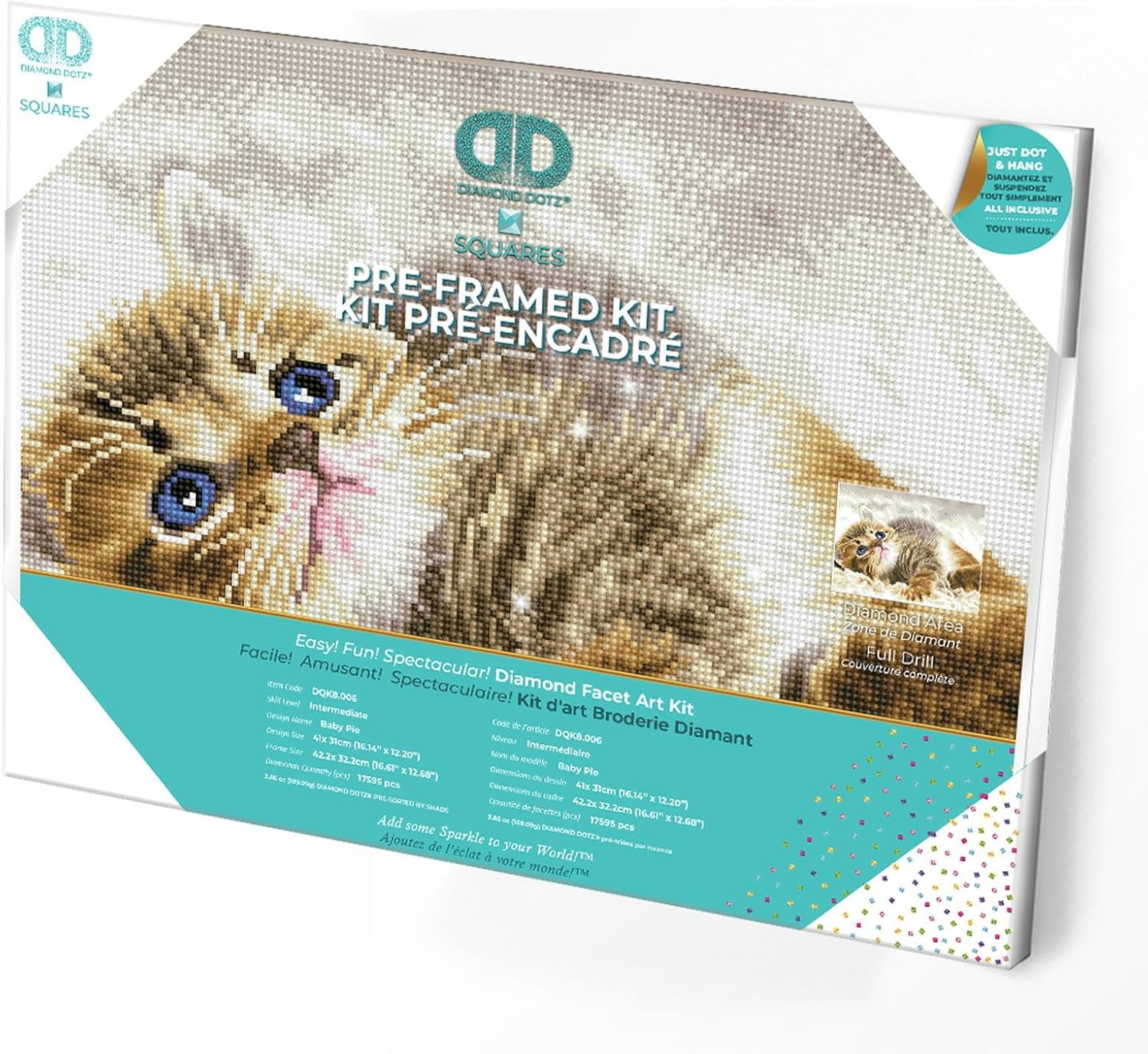 DIAMOND DOTZ Baby Pie - Pre-Framed Kit Cat Diamond Painting Kits for Adults - Diamond Art Kits a Relaxing Creative Craft Kit with Dotz Gems 16"x12"