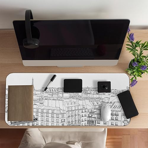 Miniatura 2 de Ambesonne Alfombrilla de mouse para computadora de París, diseño de arquitectura, ilustración de techos en París y impresión de la torre Eiffel,