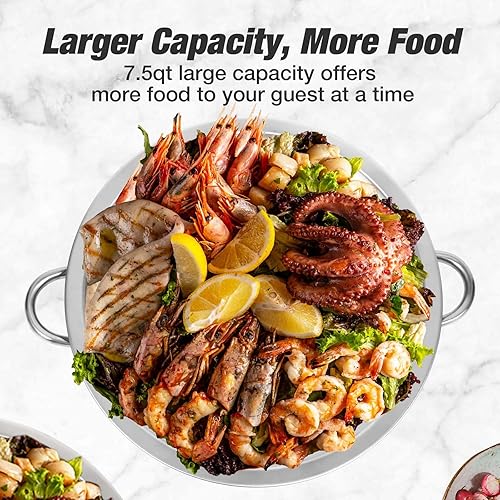 Miniatura 5 de Restlrious Juego de 4 platos de bufé de acero inoxidable de 7.5 cuartos de galón con tapa de visualización de vidrio y soporte para tapa, calentador