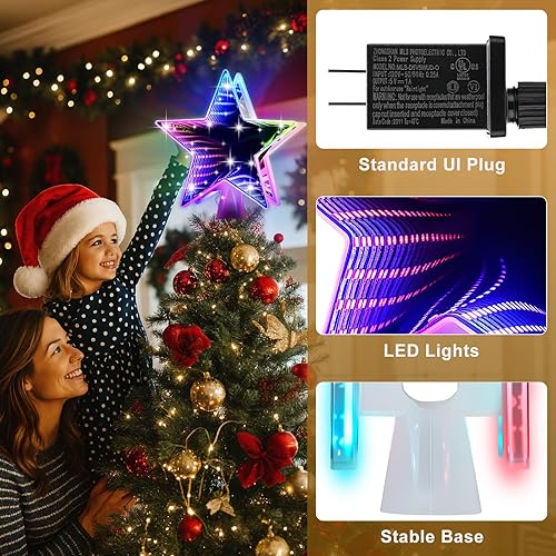 Miniatura 20 de Decoración para árbol de Navidad iluminada con 6 patrones proyectados, estrella de Navidad con luces giratorias LED integradas, proyector