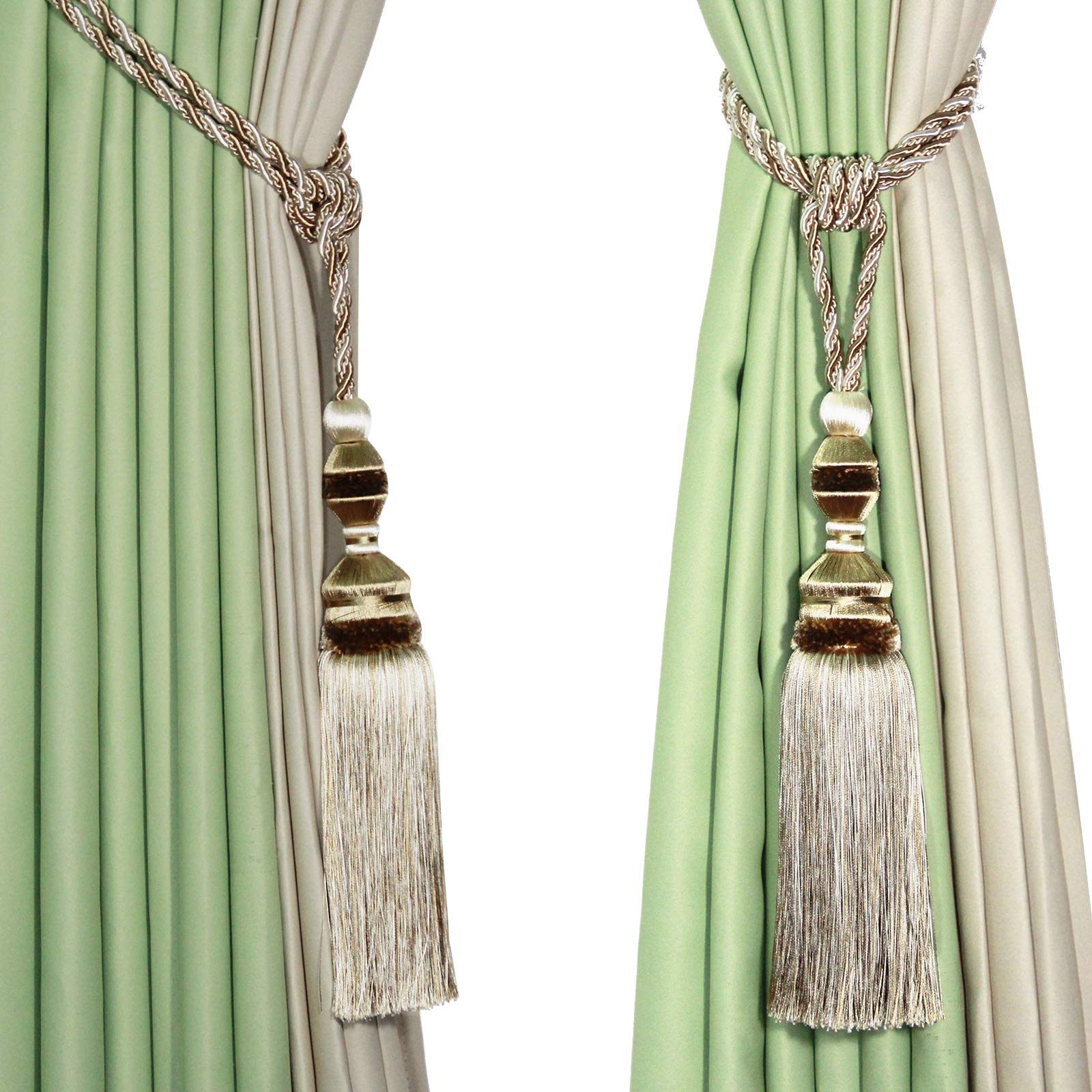 Lot de 2 embrasses de Rideaux à Pompons, embrasses de Rideaux élégantes pour décoration - Beige