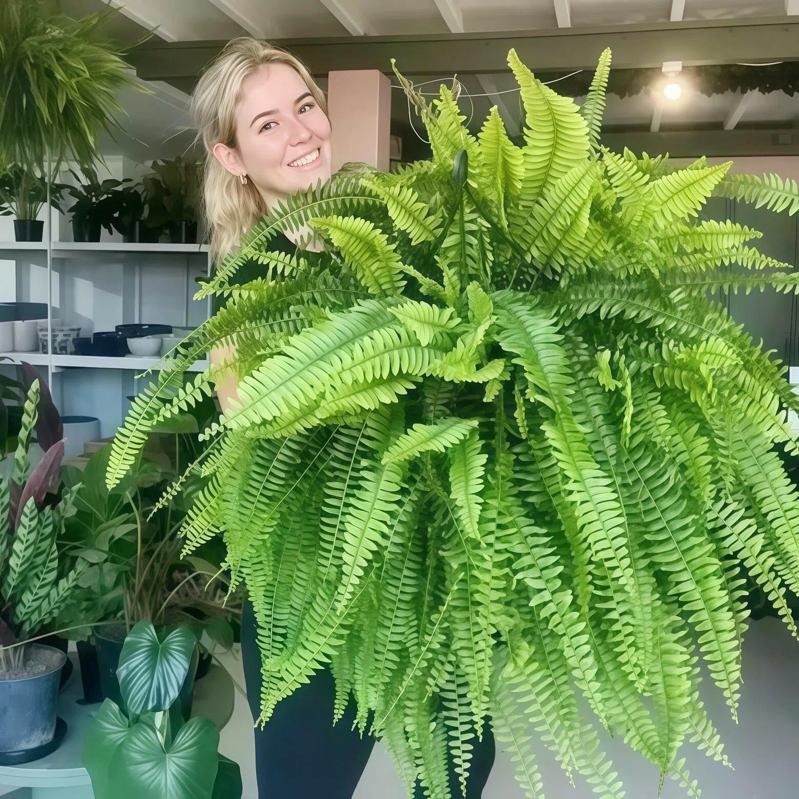 uv resistant lifelike artificial boston fern, large fake plants boston agave ferns for outdoor, realistic plastic greenery faux hanging silk fern stems for front porch home garden (2, fern(green))