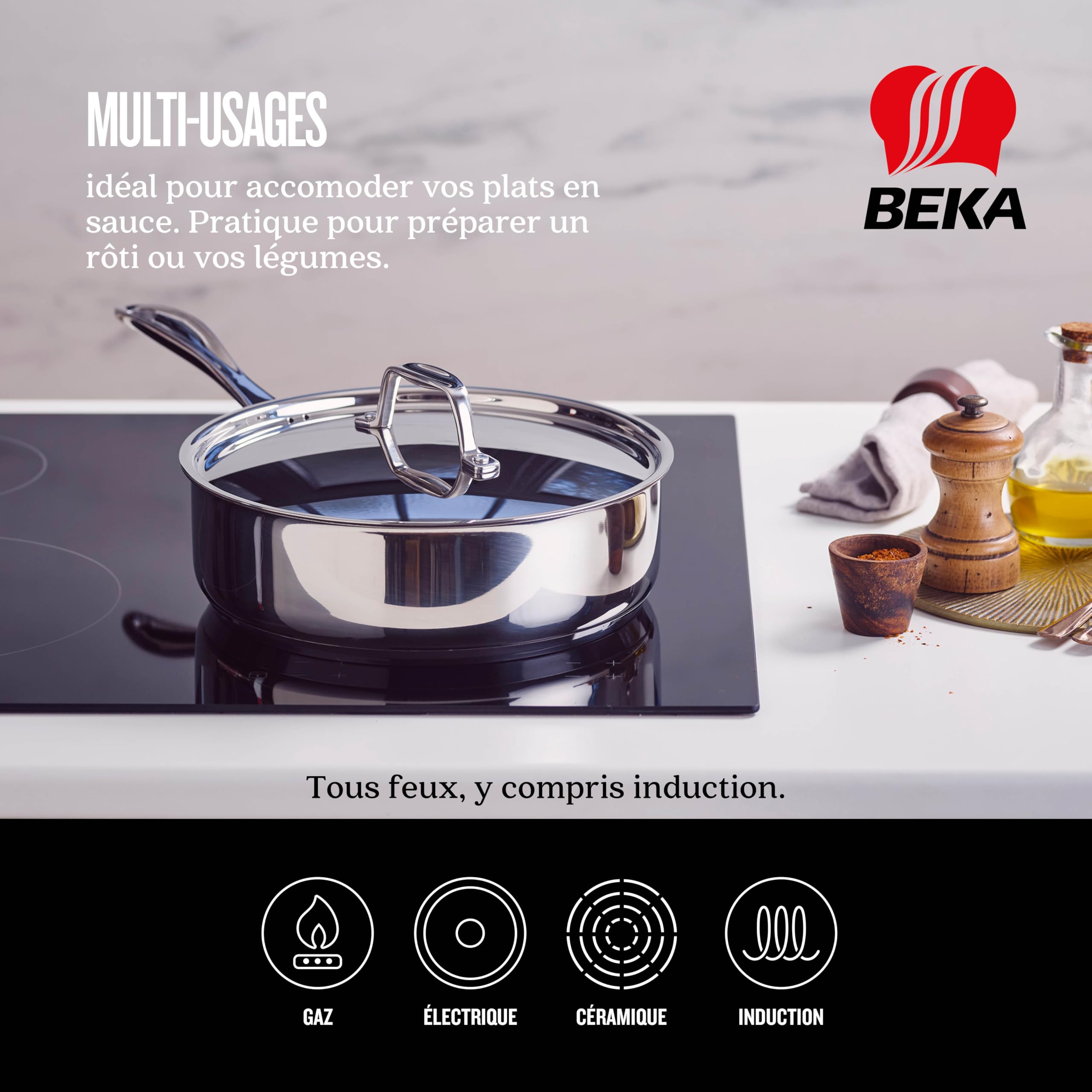 Beka Chef Sarten para saltear Acero Inoxidable 24 cm con Tapa