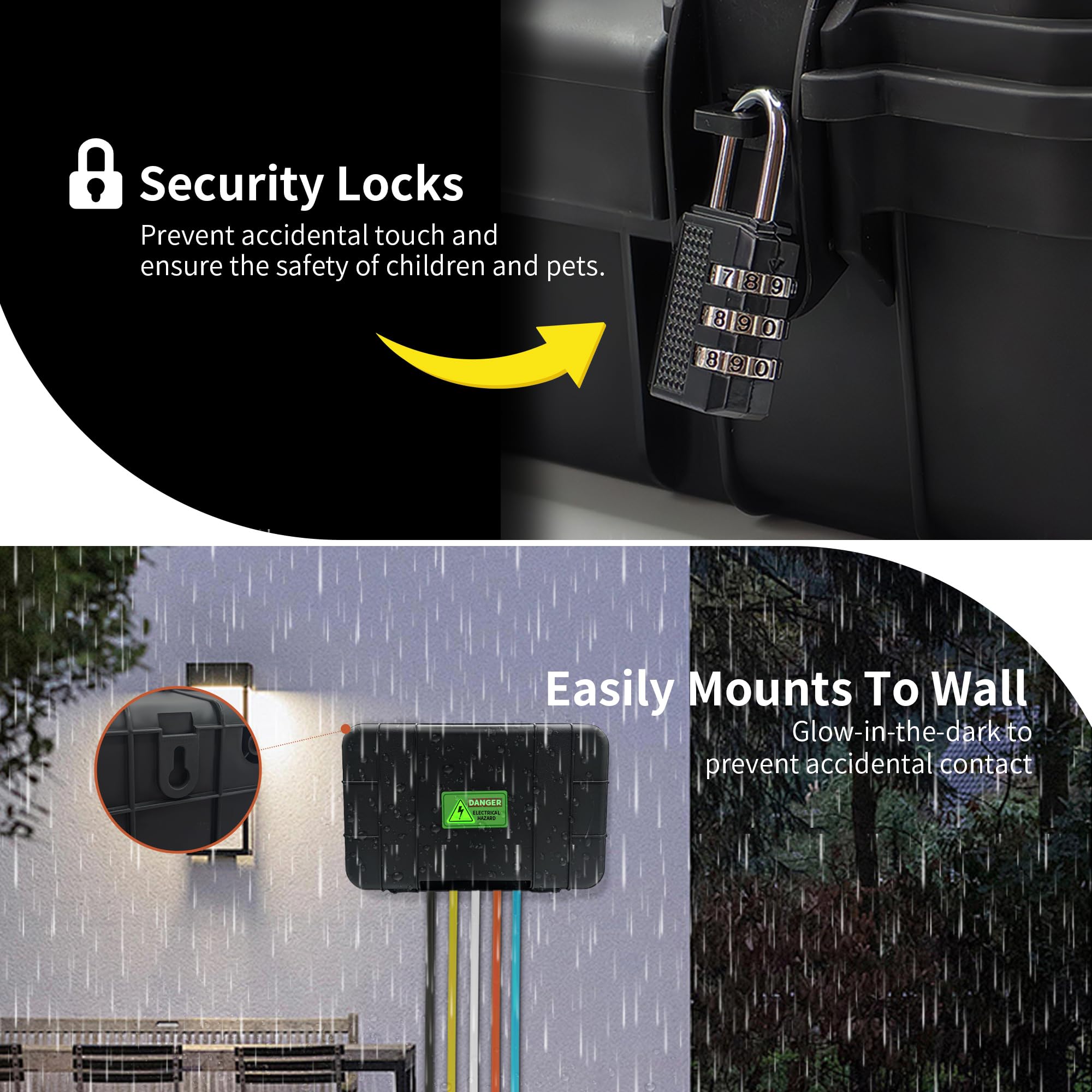 Paxboxtech Große Outdoor-Elektrobox (34,3 x 24,1 x 14 cm), IP54 wasserdichte Außenverlängerungskabelabdeckung, wetterfeste Steckdosenbox, schützt Steckdosenleiste, Steckdose, Timer, Stecker