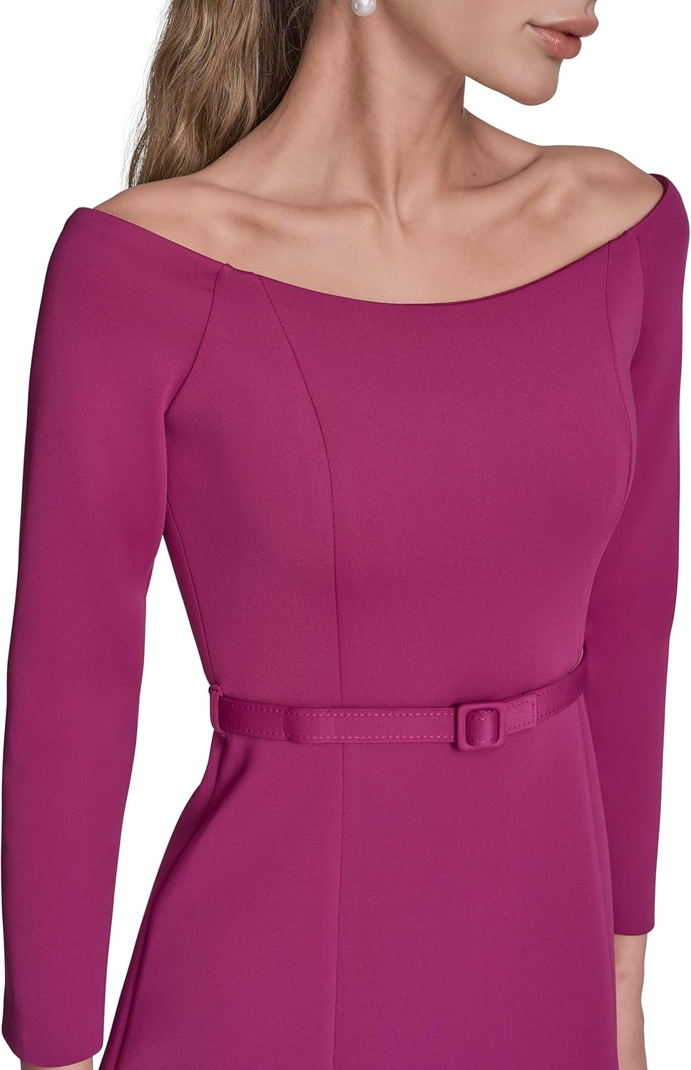 BCBG Womens Off The Shoulder Long Sleeve Belted A-line Mini Dress - Image 5