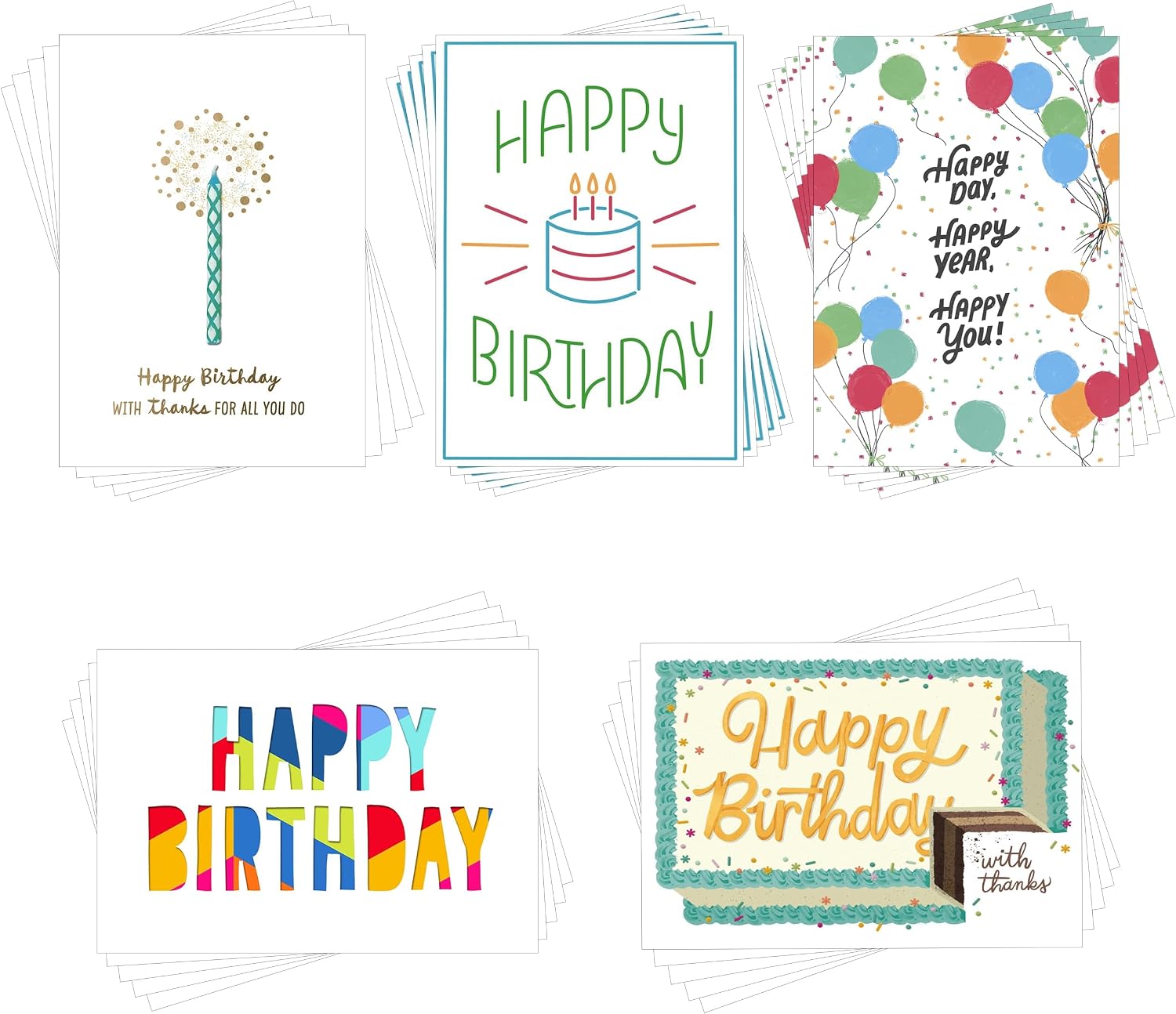 Hallmark Business Bulk 25 Pack Assorted Birthday Cards for Employees (Cake, Candles & Color), 5 x 7 Cards, Message Inside, Envelopes Included