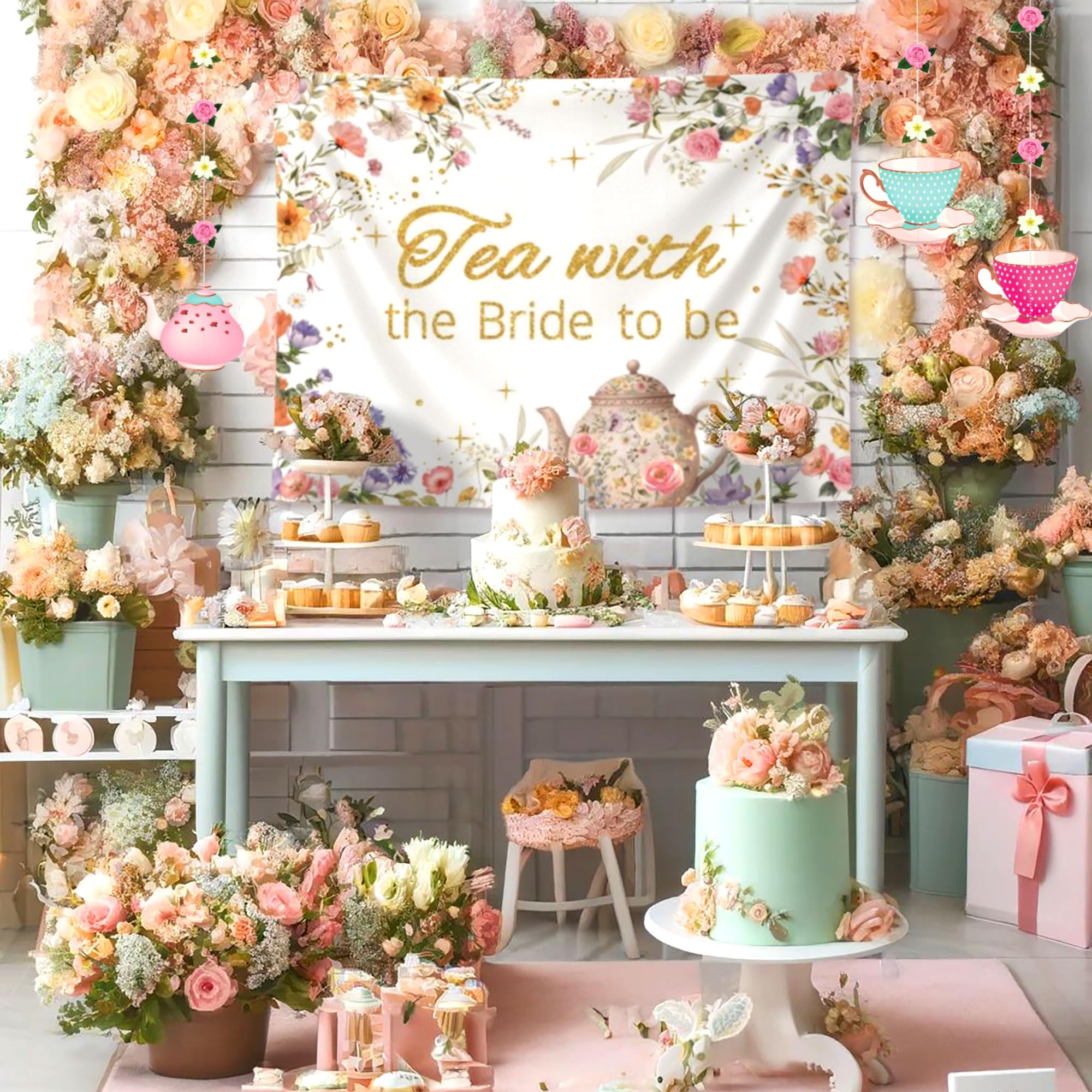 LaVenty Tea With Bride To Be Balloons Tea Party Decorations Balloon Garland Arch Banner Floral Butterfly Teapot Banner for Bridal Shower Bachelorette Wedding Party - Image 3