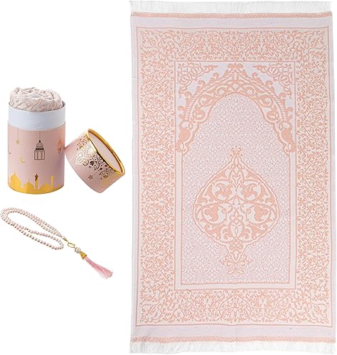 Miniatura 13 de Modefa Tapete de oración islámica turca, felpilla tejida fina, Janamaz Sajada, regalo musulmán Ramadán Eid con cuentas de oración Tesbih, juego de