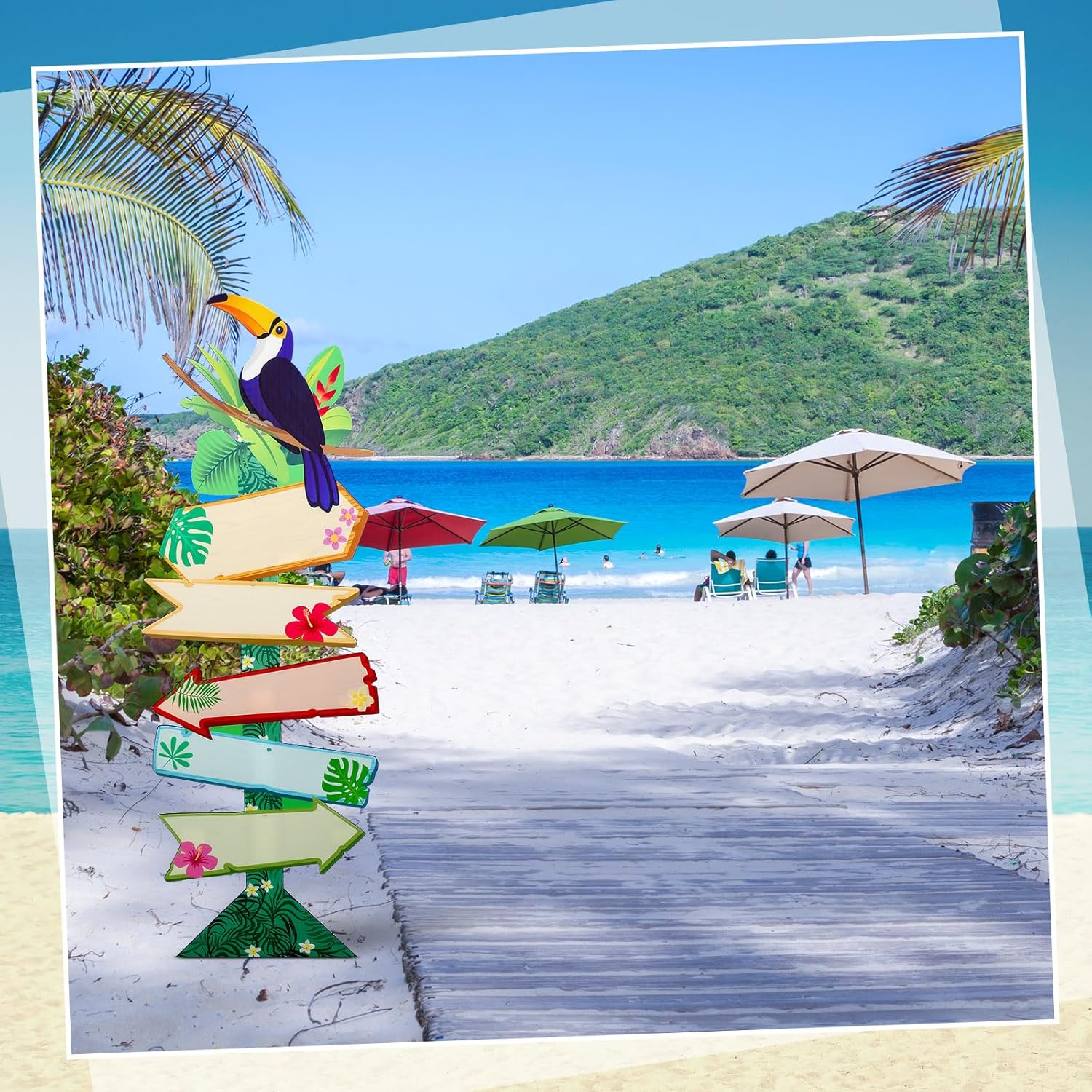 Bucherry 5.7 Feet Tropical Directional Sign Cardboard Stand-up Cutout Life-Size Luau Party Decor Backdrop Photo Props Hawaii Standup for Vbs Tiki Summer Pool Parties Supply