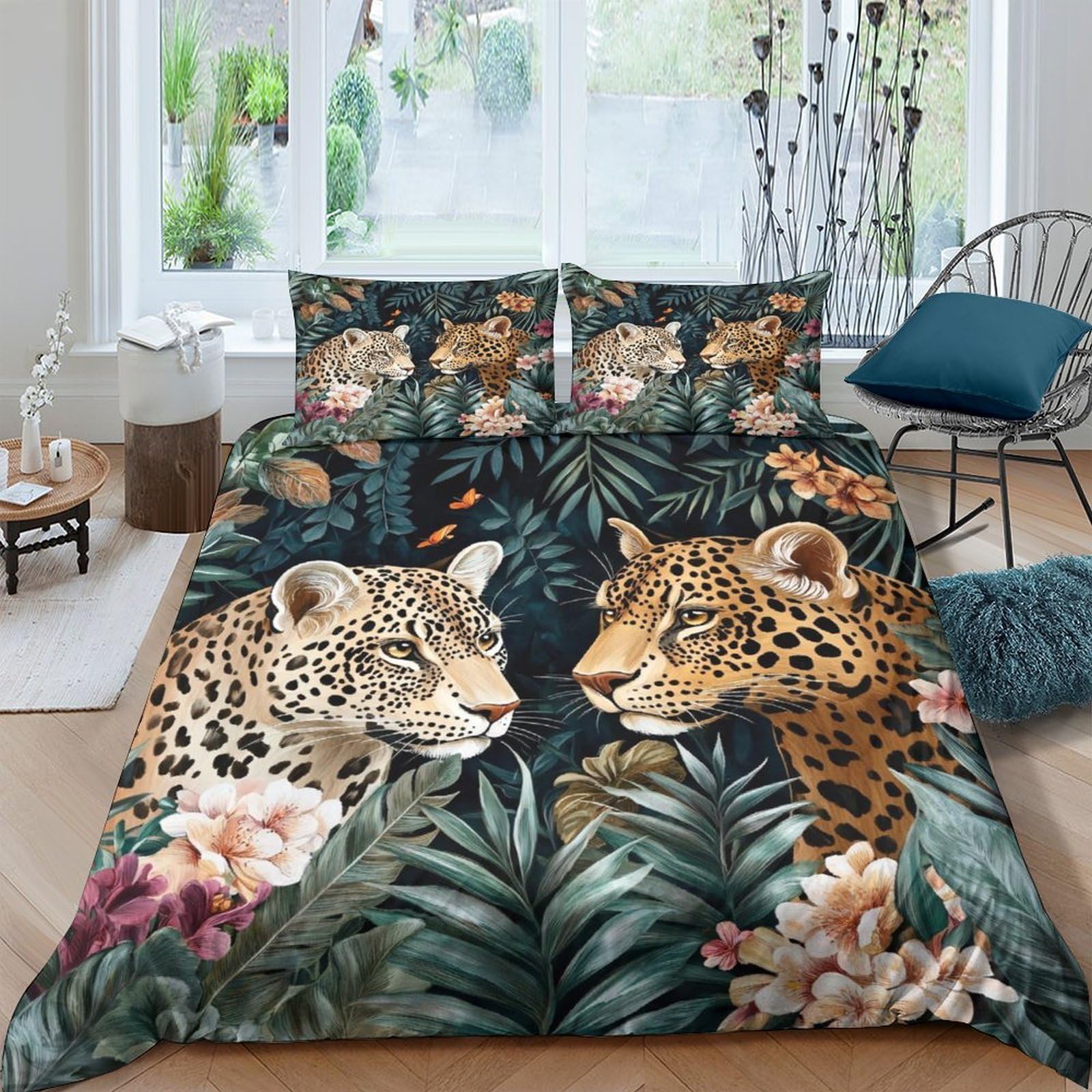Ctjqhvkz Style-8 3D Printed Jungle Leopard Fitted Sheet Microfiber Soft Breathable Rainforest Mattress Cover For Bedroom Guest Room Decor Single（135X200cm）