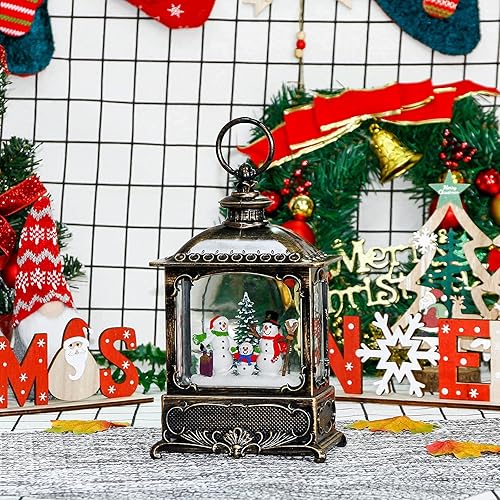 Miniatura 5 de Decoración de iglesia de Navidad, linterna musical de globo de nieve, globo de nieve iluminado con purpurina giratoria, 3 pilas AA y alimentado por