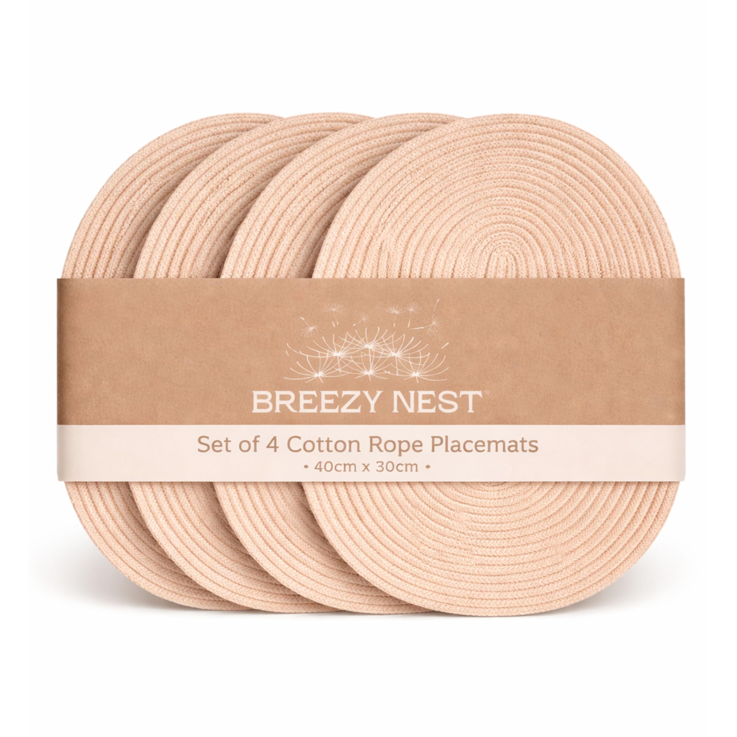 Breezy Nest Cotton Rope Oval Placemats 40 x 30 cm – Woven Table Mats for Dining Table – Neutral Kitchen Placemats Set – Modern Home Table Decor (4, Natural)