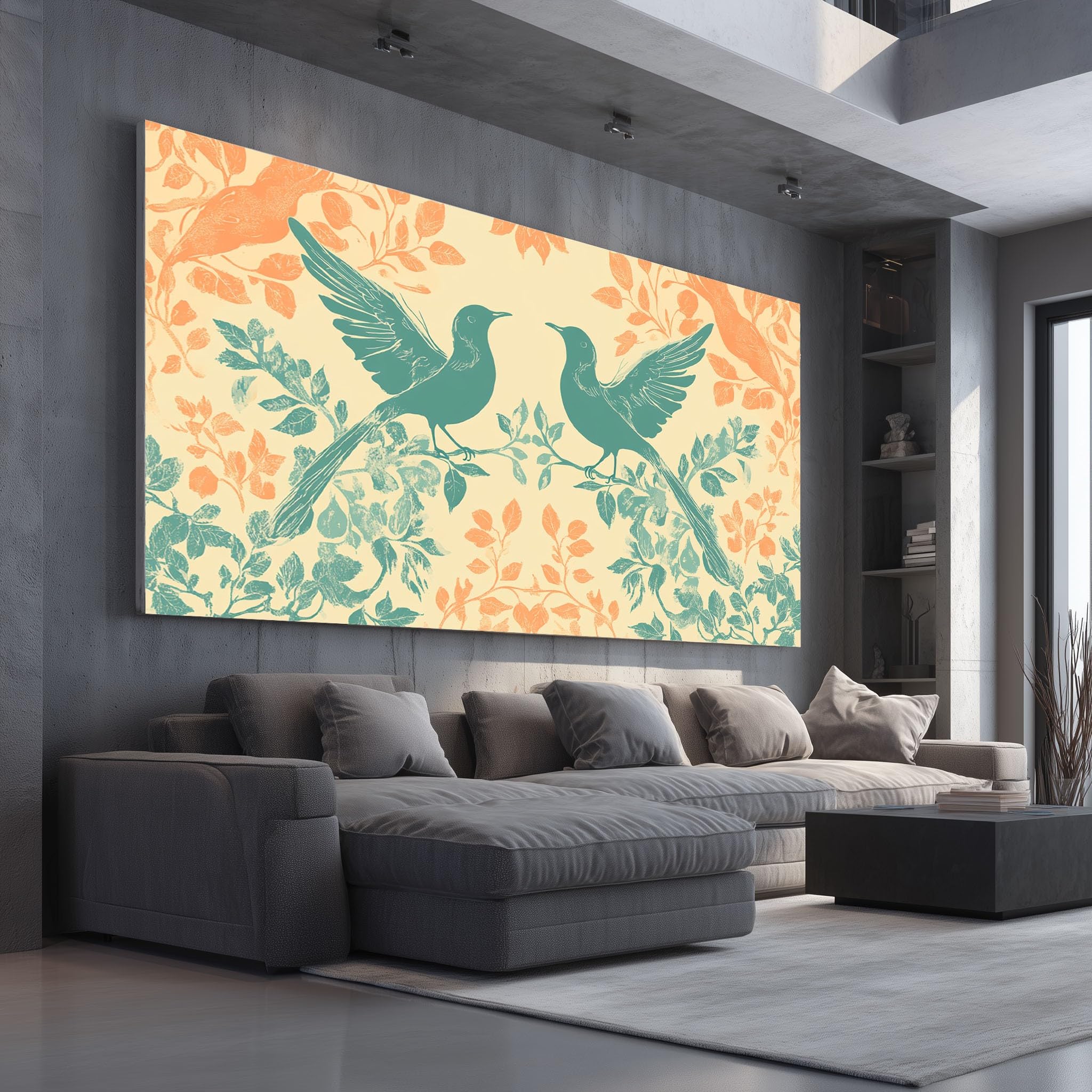 Stampe su Tela Uccello Vintage Grandi Senza Cornice 70x140cm | Quadro Moderno per SalottoFoglie Botaniche Decorazioni da Parete per Soggiorno Ramo simmetrico Camera da Letto