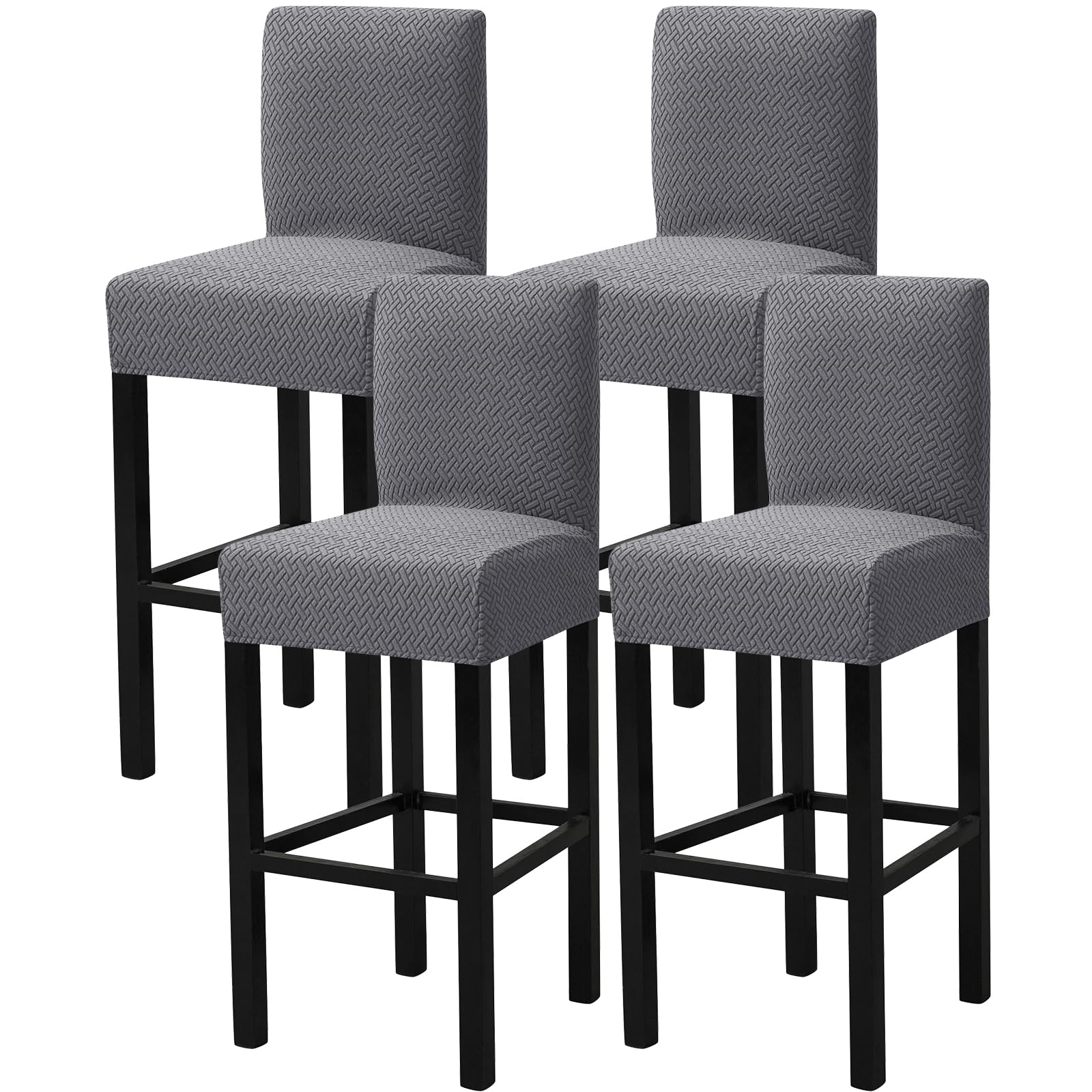 Gollense Bar Stool Covers Set of 4 Stretch Jacquard Barstool Slipcovers Washable Dining Chair Seat Covers with Back Removable Pub Counter Tall Chair Protectors for Kitchen Island Chairs (Dark Grey)