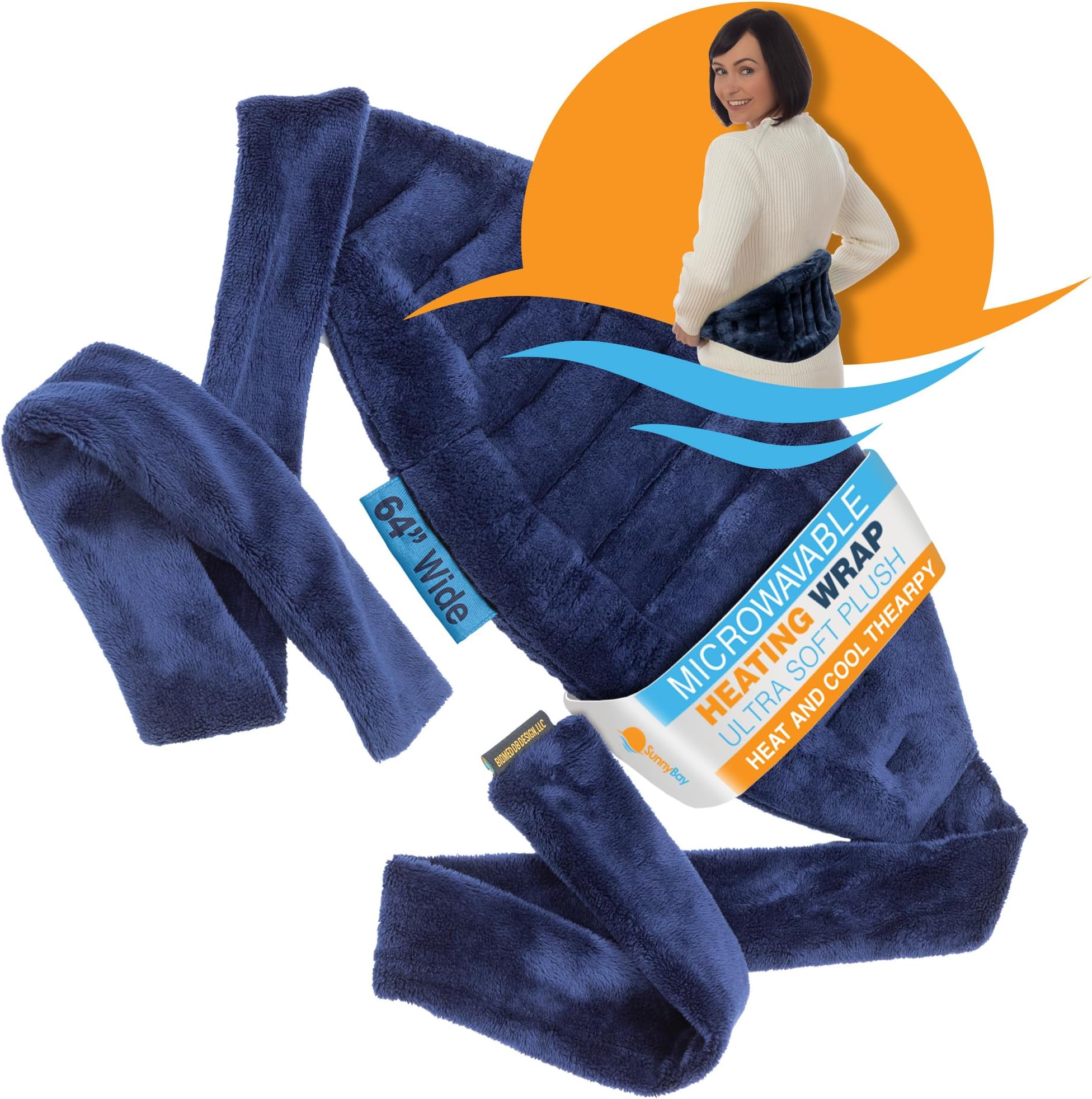 SunnyBay Microwave Heating Pad, Microwavable Moist Hot/Cool Pack for Back Pain and Shoulders, Plush 8x14 Inch Bean Bag Wrap, 64 Inches Wide with Fastening Straps, 1.5lbs, FSA HSA Approved, Blue