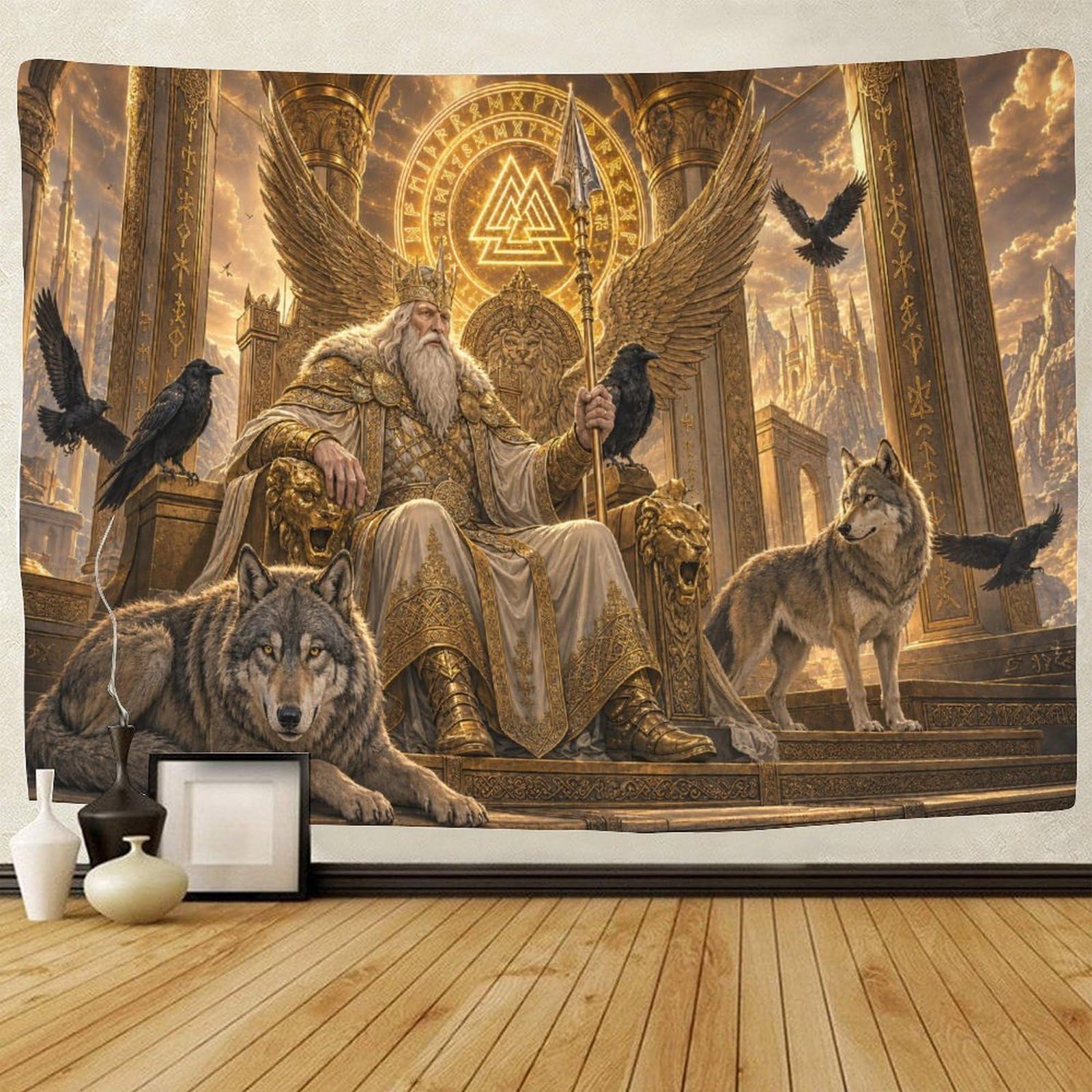 GPMNBCXZK Odin in Norse Mythology 3D Print Wall Hanging Decor Wall Tapestry Tapestries Home Decoration Curtain Bedroom Living Room 100cmx150cm