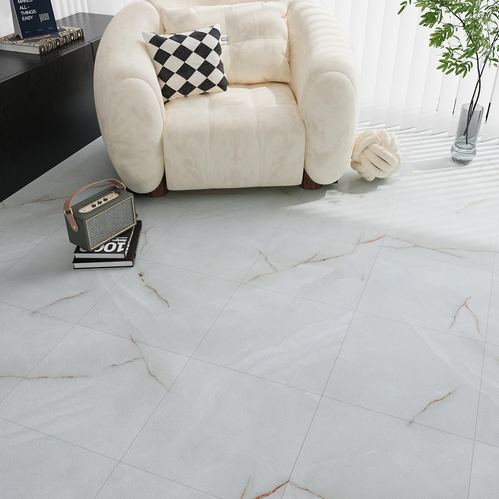 VEELIKE Pavimento PVC Adesivo Effetto Marmo Grigio Nebbioso Piastrelle Adesive Cucina Marmo Bianco Oro Piastrelle Adesive Pavimento Bagno Impermeabile Camera da Letto Soggiorno 30cm x 30cm 12 Pezzi