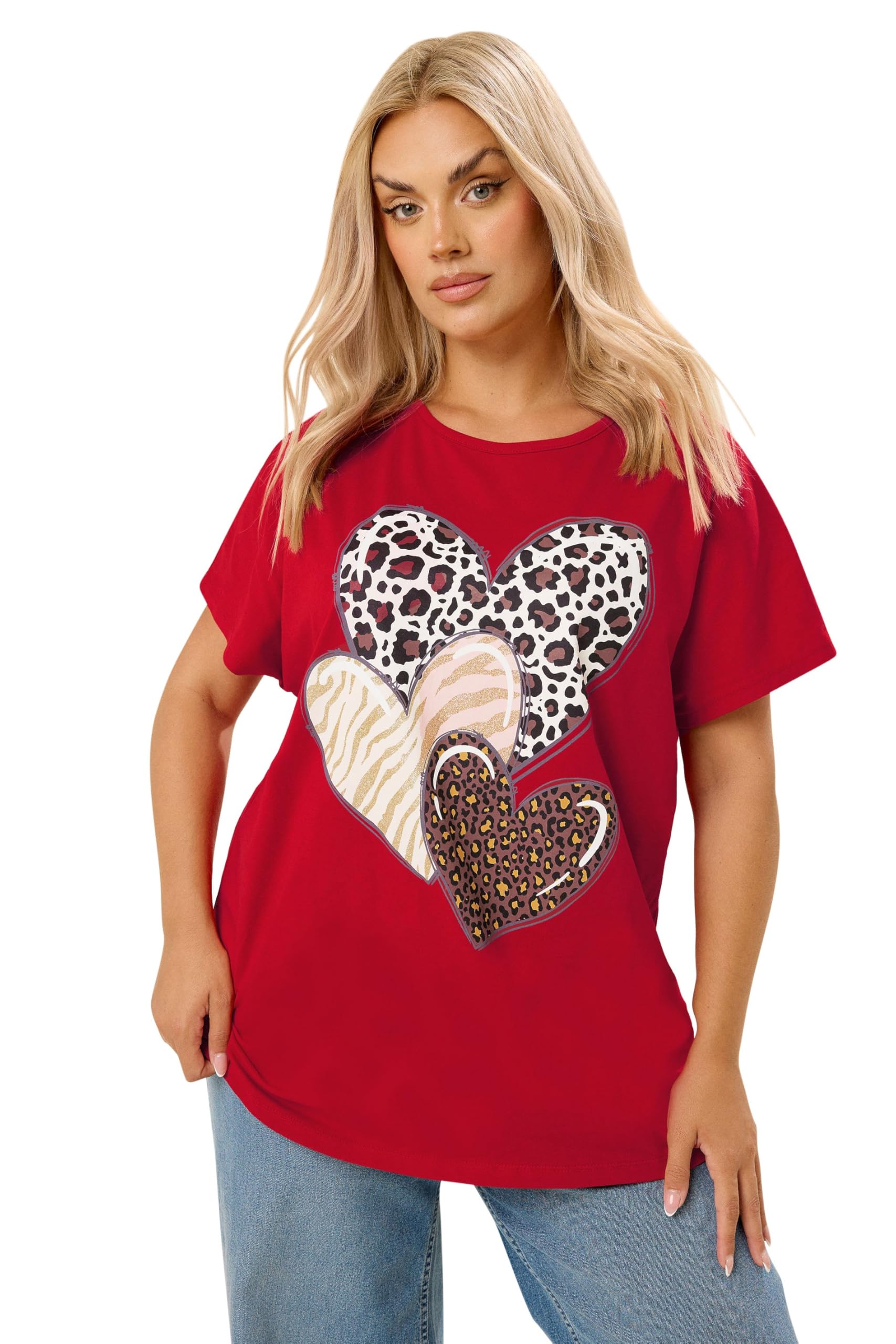 Yours Women's Printed Short Sleeve Top in Red | Size: 26-28