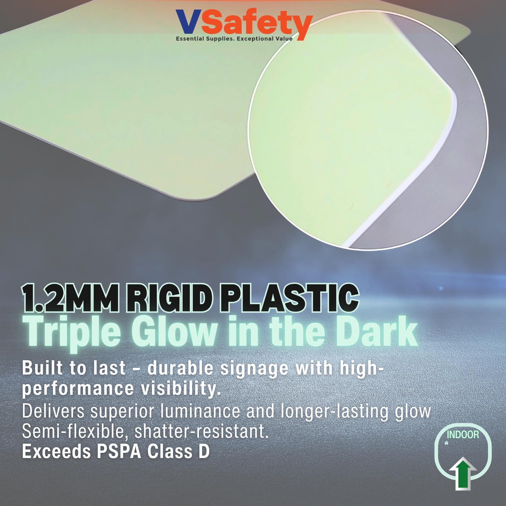 V Safety - Señal de seguridad antiestática que brilla en la oscuridad, formato de símbolo, 450 x 450 mm, de plástico rígido de triple brillo, señalización de seguridad obligatoria, fabricado en Gran
