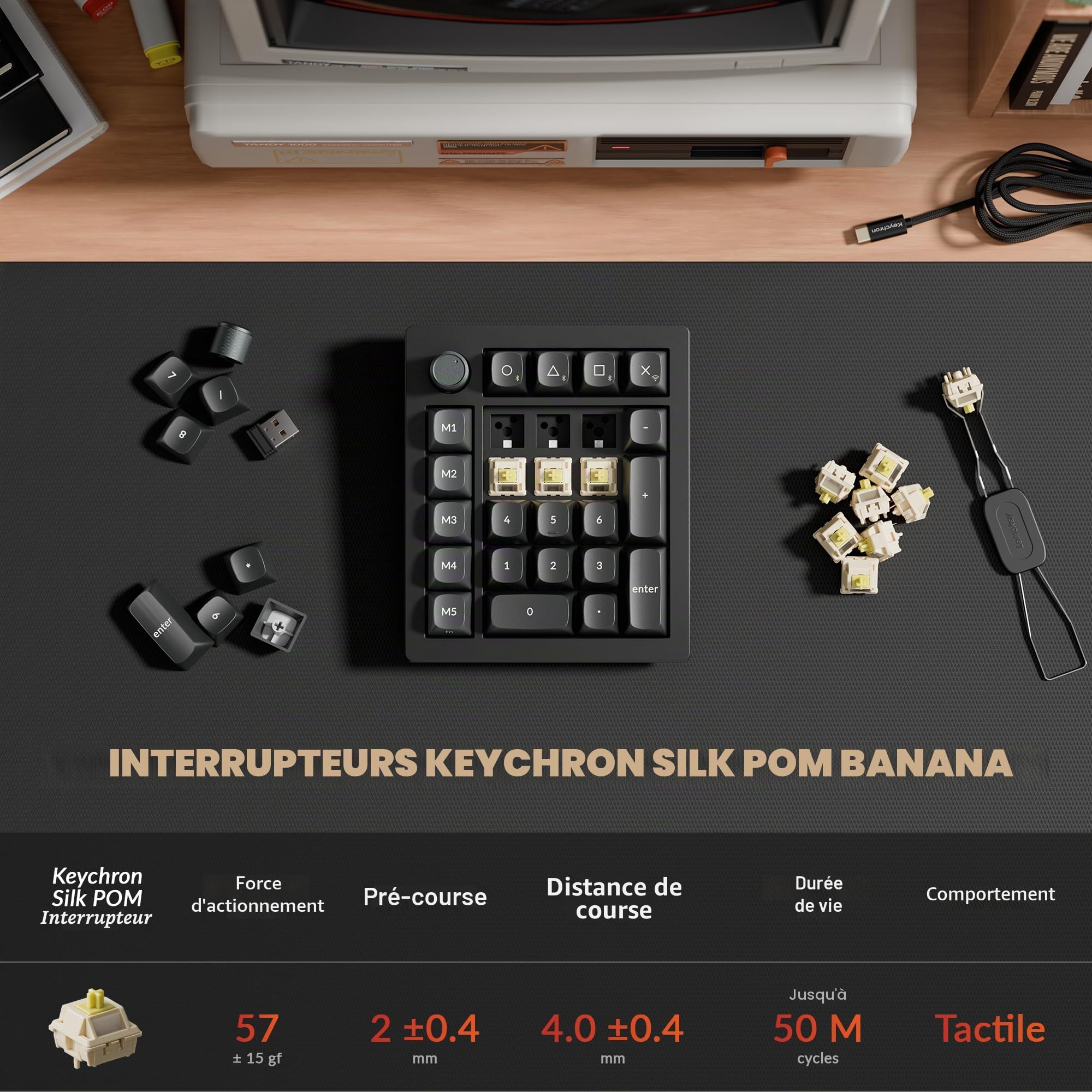 Keychron V0 Ultra 8K Clavier Numérique sans Fil, 27 Touches, 8000 Hz Polling Rate, 2.4GHz/BT 5.3/USB-C, 360h Autonomie, RGB, Interrupteur Banane, ZMK Pavé Numérique Personnalisé pour Mac et Windows