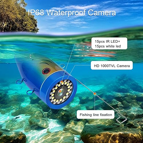 Miniatura 4 de ESANHAO Cámara de pesca, grabadora DVR de 9 pulgadas, cámara de pesca submarina con 30 luces LED ajustables, cámara submarina portátil para pesca en