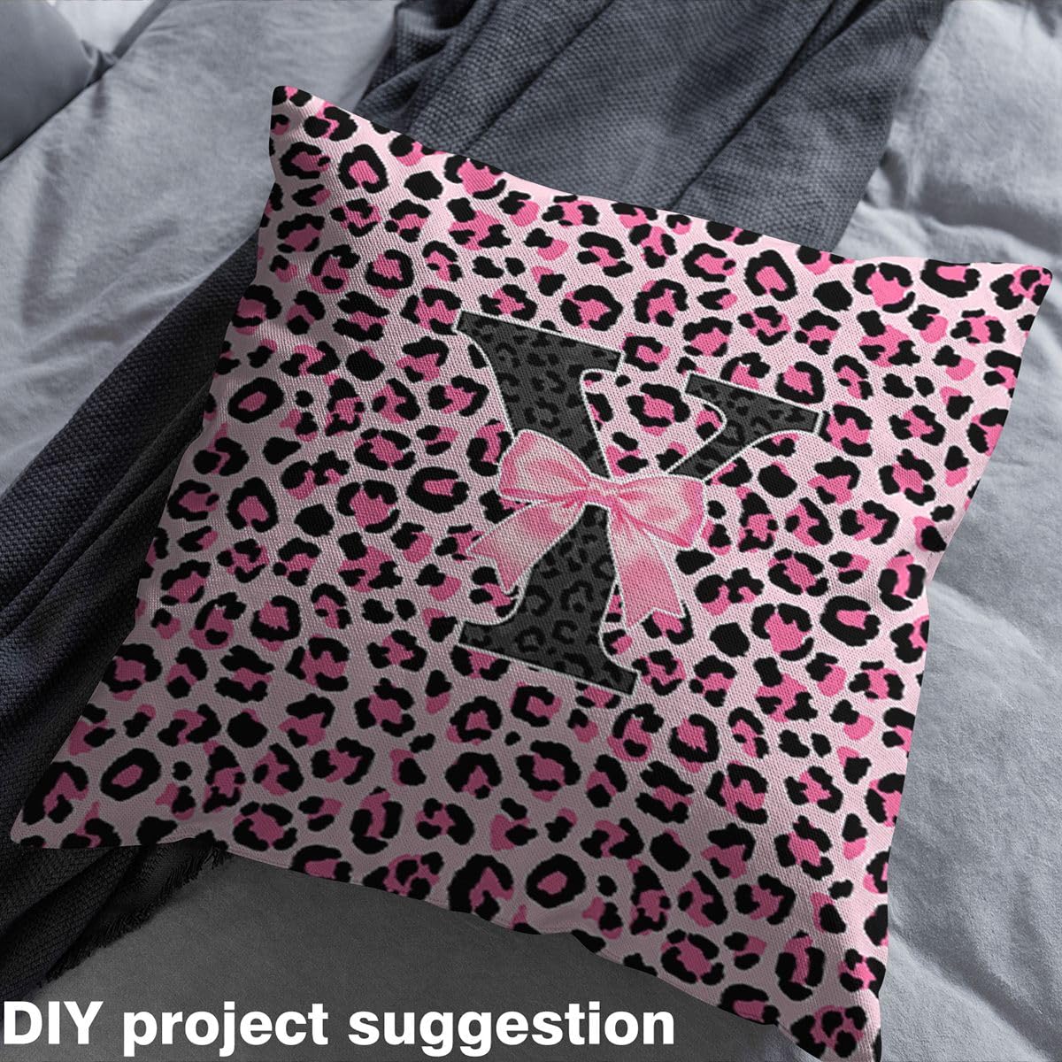 Rosa Schwarz Leopard Stoff 276x150cm Anfangs Letter Y Stoffe zum nähen Coquette Schleifen Dekostoff Wasserdicht Gepard Schleifenknot Stoff Meterware Patchwork Stoffe