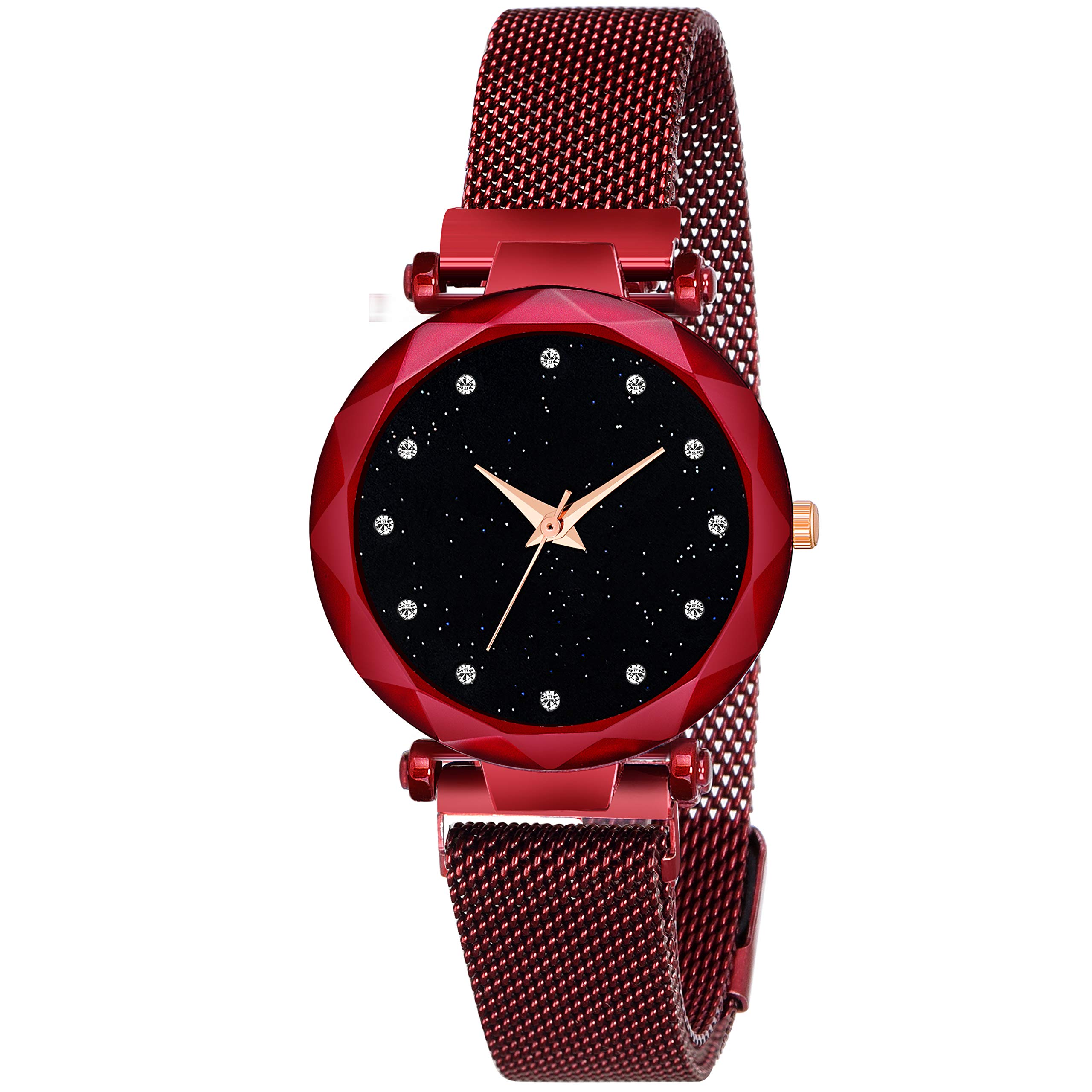 NIYATIFAB Luxury Mesh Magnet Buckle Starry Sky Quartz Watches for Girls Mysterious Red 12 Daiomuns Lady Analog Watch Digital Watch - for Girls (B085W3GS5X) Amazon Price History, Amazon Price Tracker