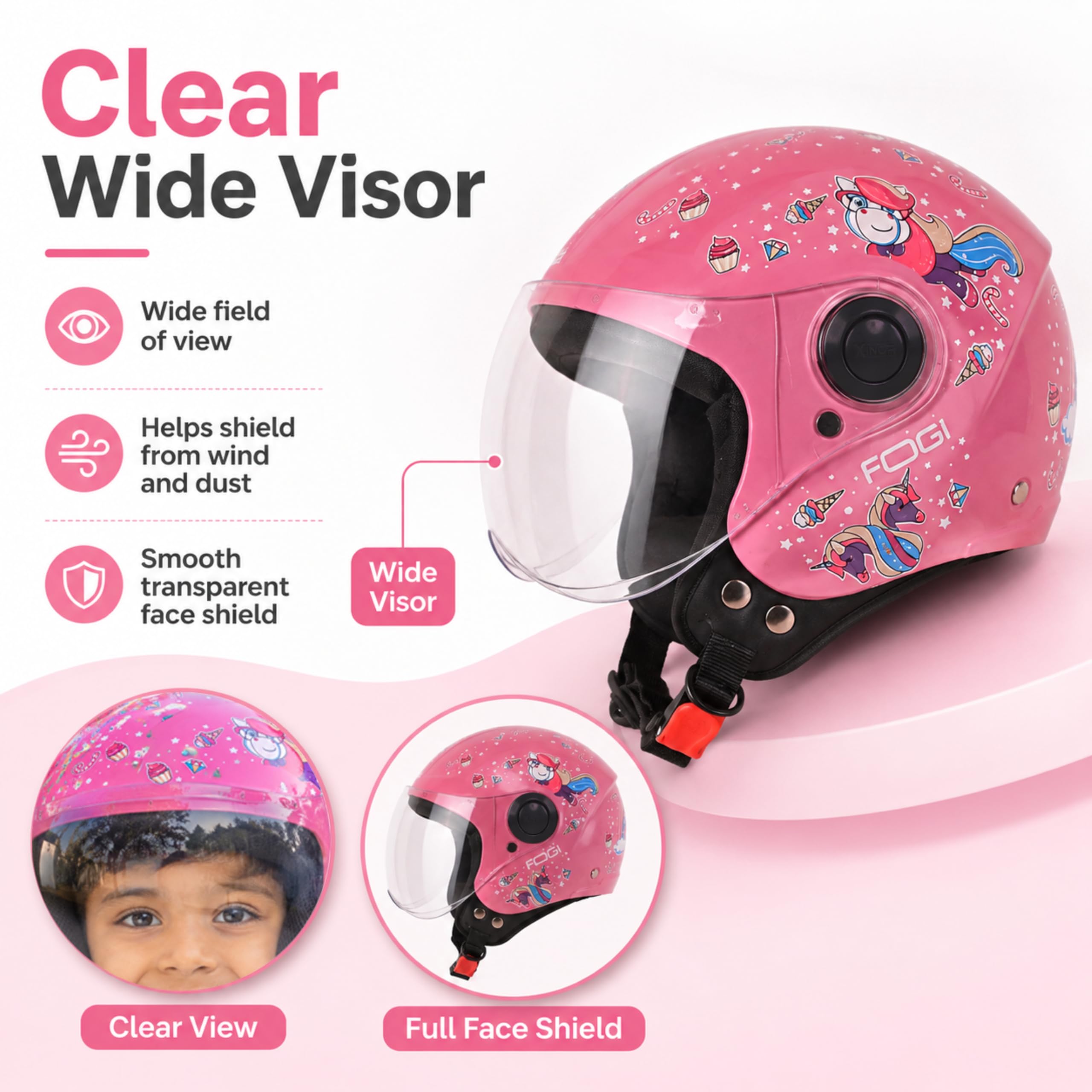 Kids Motorcycle Helmet - ISI Certified & Unicorn Pink -4 Kids Motorcycle Helmet - ISI Certified & Unicorn Pink -4