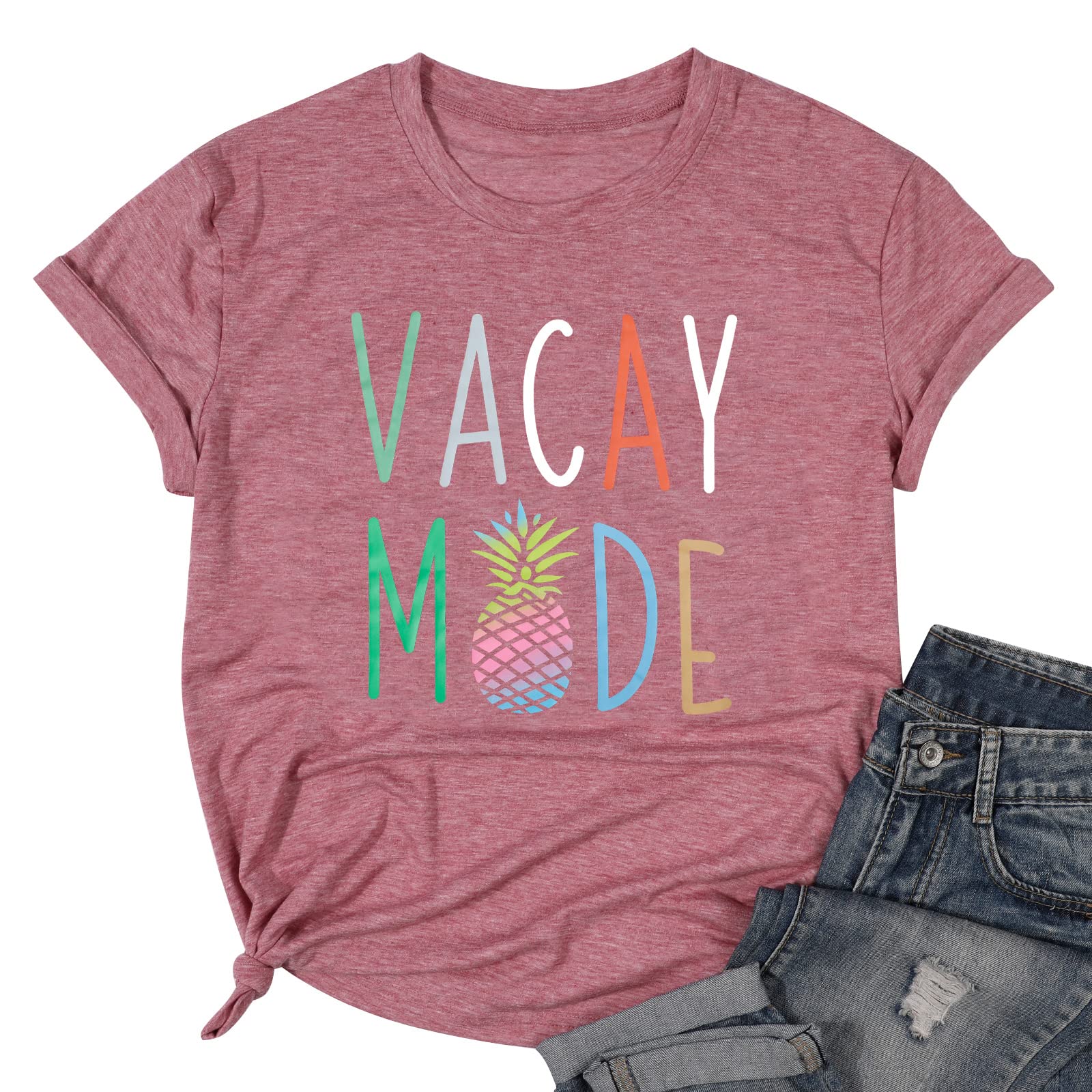 UNIQUEONEVacay Mode Shirt Women Cute Pineapple Graphic Tees Tops Short Sleeve Funny Letter Print T Shirt