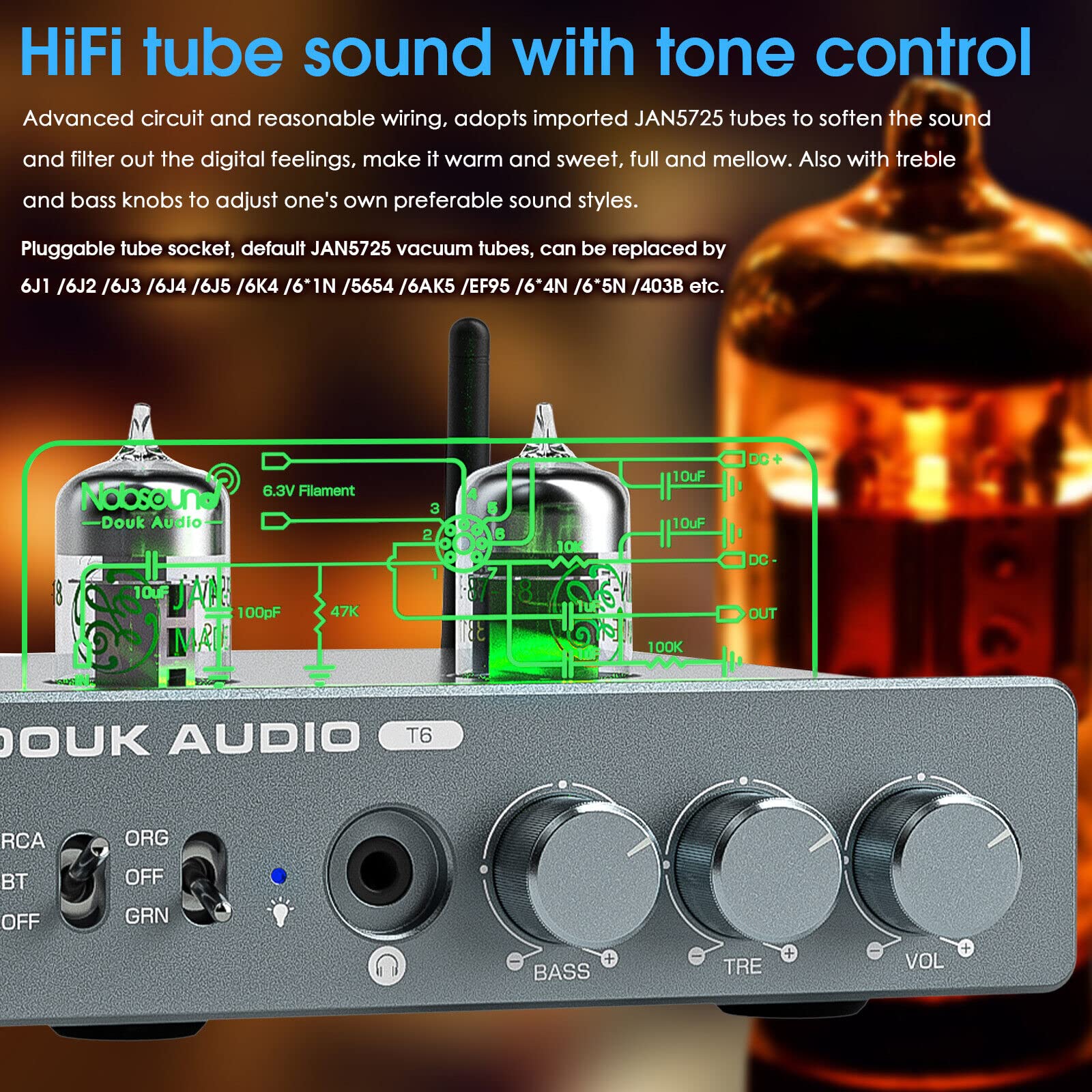 HiFi Bluetooth 5.1 Röhrenverstärker Tube Stereo Amplifier Audio Empfänger Röhren Kopfhörer Verstärker 80W×2