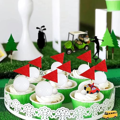 Miniatura 10 de Decoraciones de pastel de golf para decoración de pastel verde, decoraciones de cumpleaños para golfistas con bandera de carrito, pelota de golf