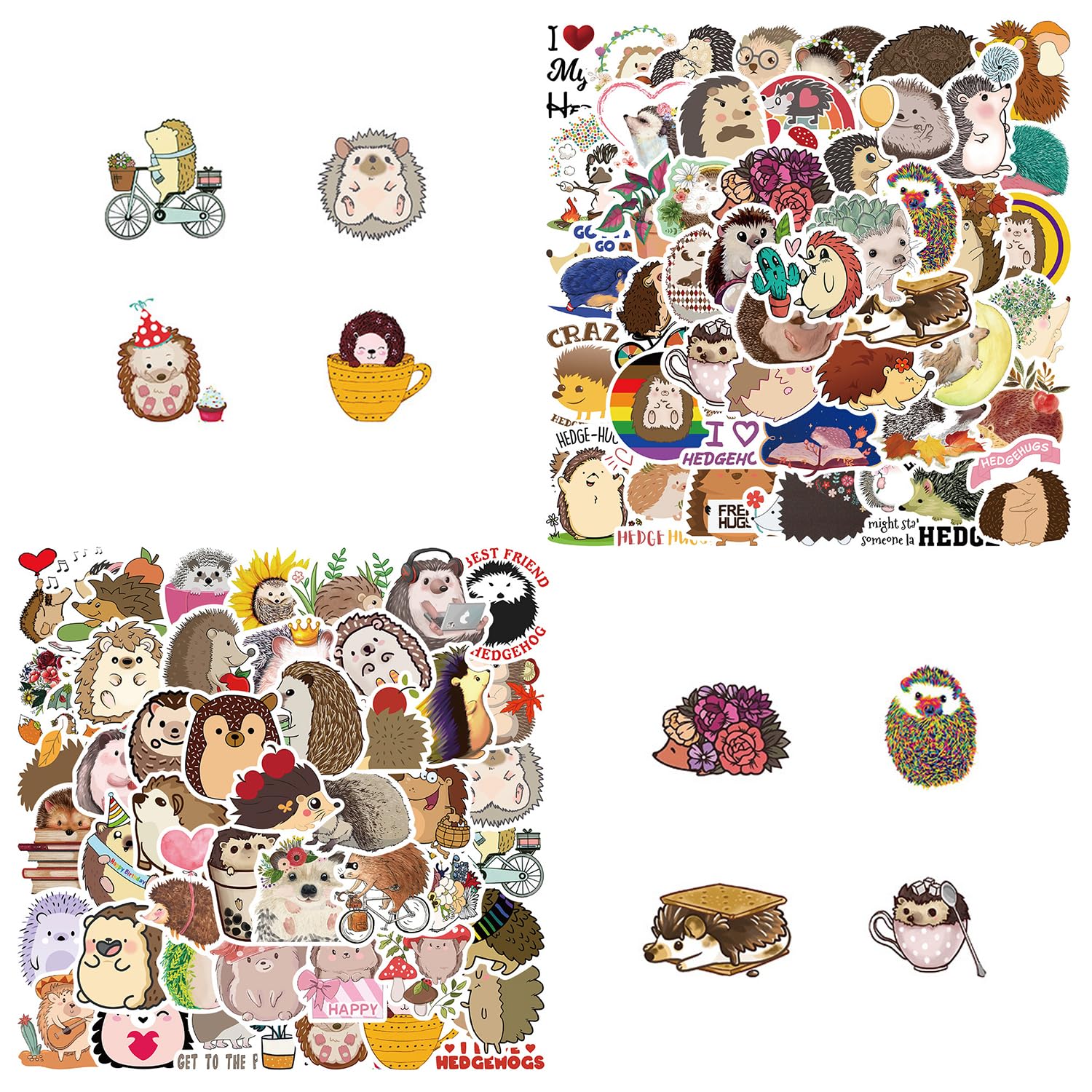 Ffdhwu Multicolor 100 Hedgehog Stickers, Cute And Fun Stickers, Can Be Used To Decorate Luggage, Guitars And Skateboards